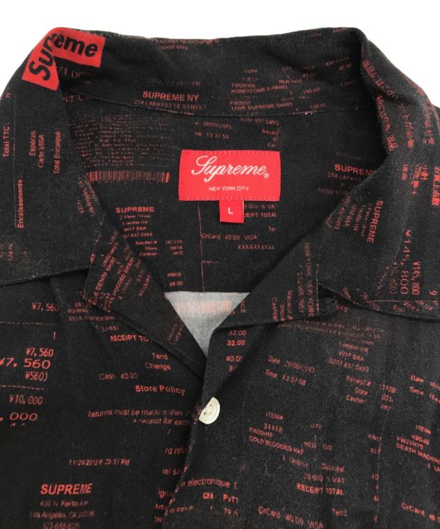 SUPREME (シュプリーム) レシートレーヨンS/Sシャツ Receipts Rayon S/S Shirt ブラック サイズ:L