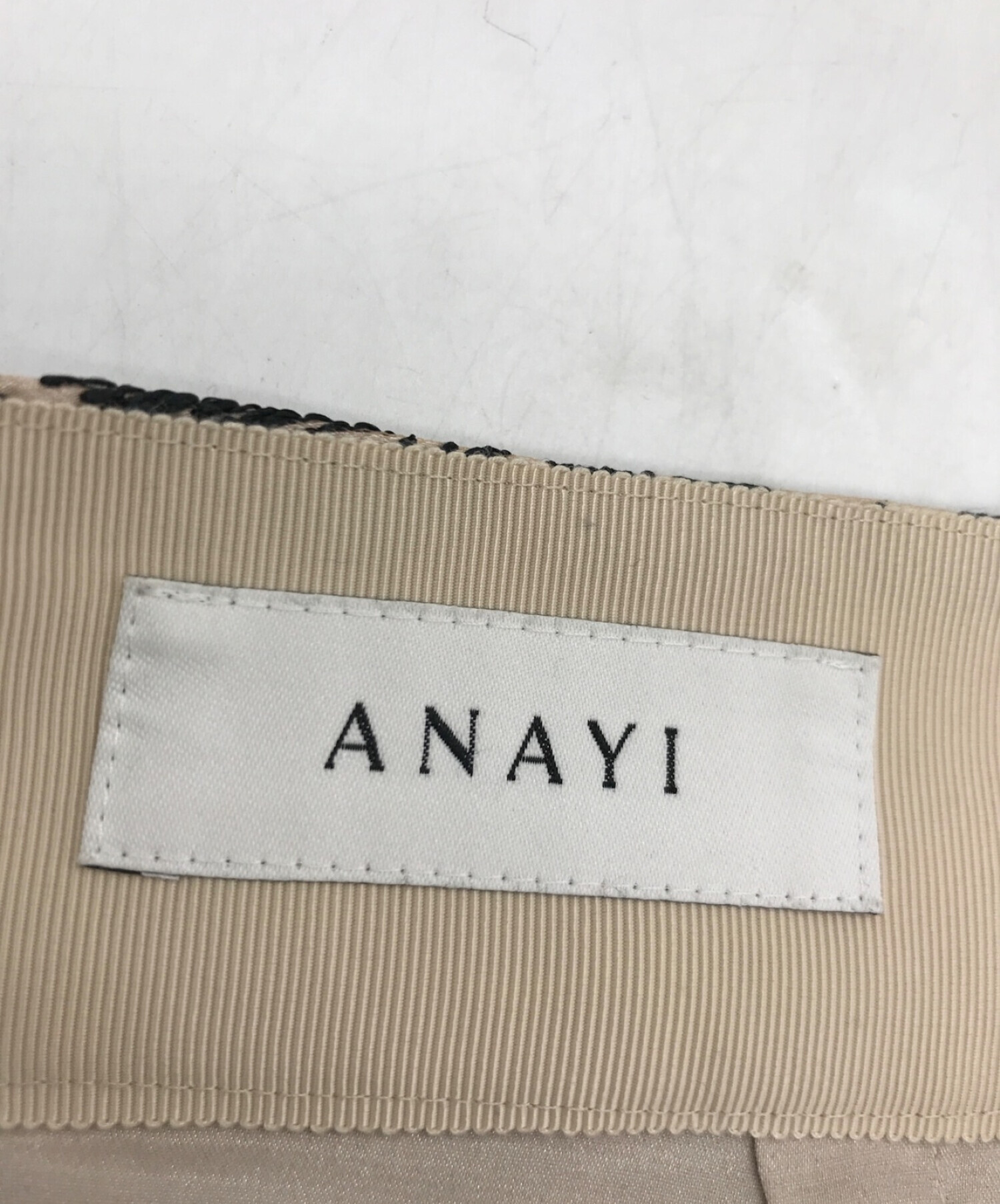 ANAYI (アナイ) ドローイングエンブロイダリースカート ベージュ×ブラック サイズ:38