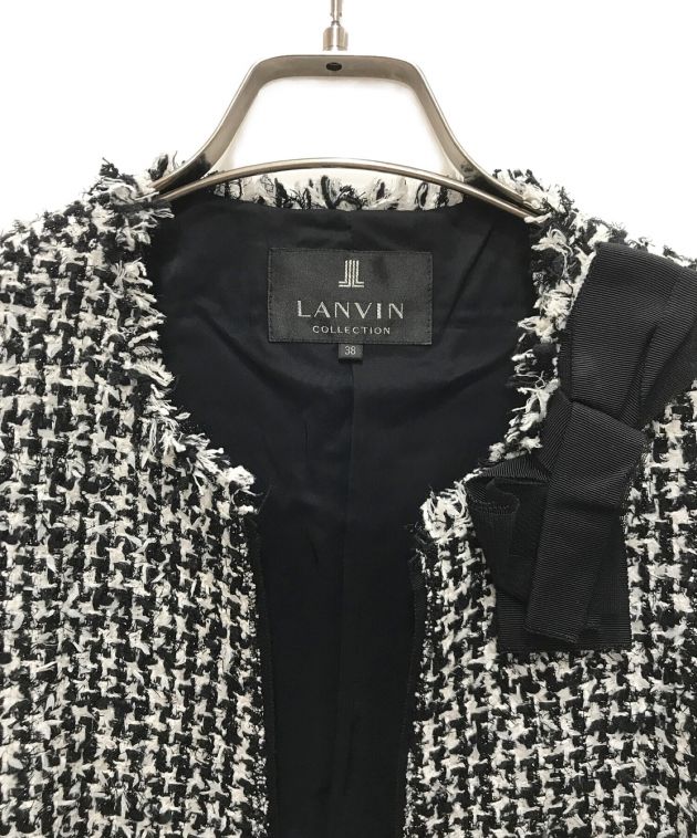 LANVIN COLLECTION (ランバンコレクション) ツイードノーカラージャケット ブラック×ホワイト サイズ:M