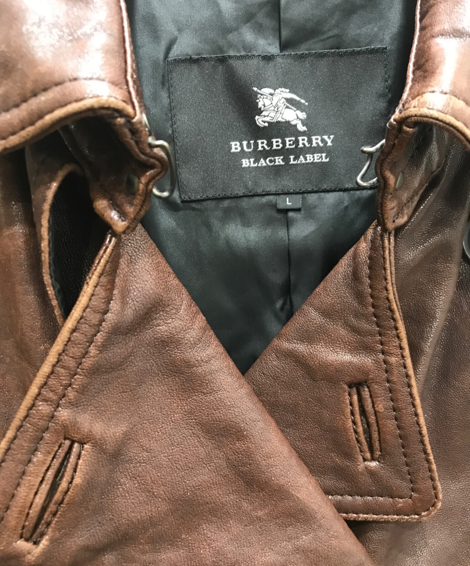 BURBERRY BLACK LABEL (バーバリーブラックレーベル) ラムレザートレンチコート ブラウン サイズ:L