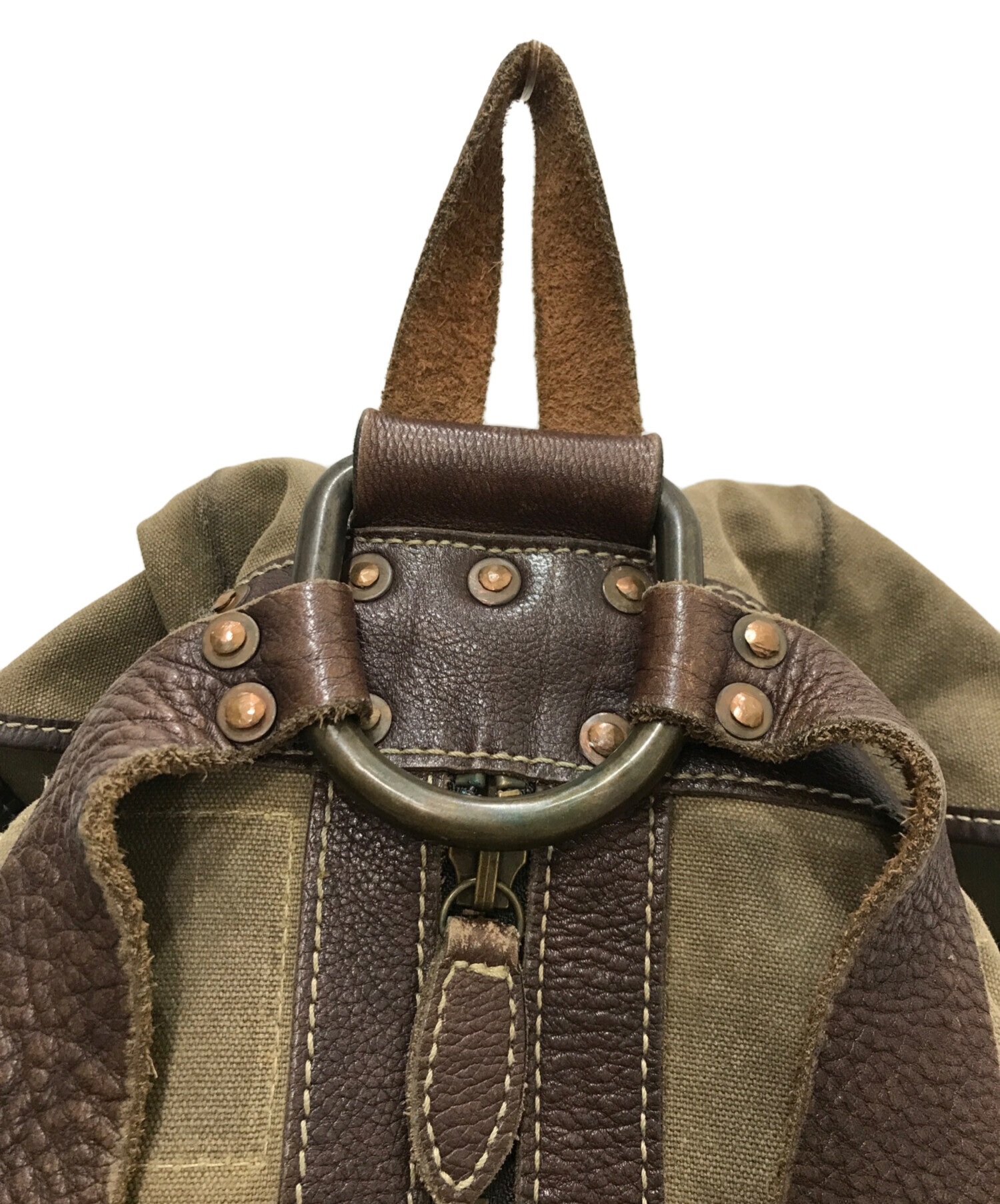 中古・古着通販】RRL (ダブルアールエル) CANVAS LEATHER BAGPACK/キャンバス×レザーバックパック/ヴィンテージ加工/オイル レザー オリーブ｜ブランド・古着通販 トレファク公式【TREFAC FASHION】スマホサイト