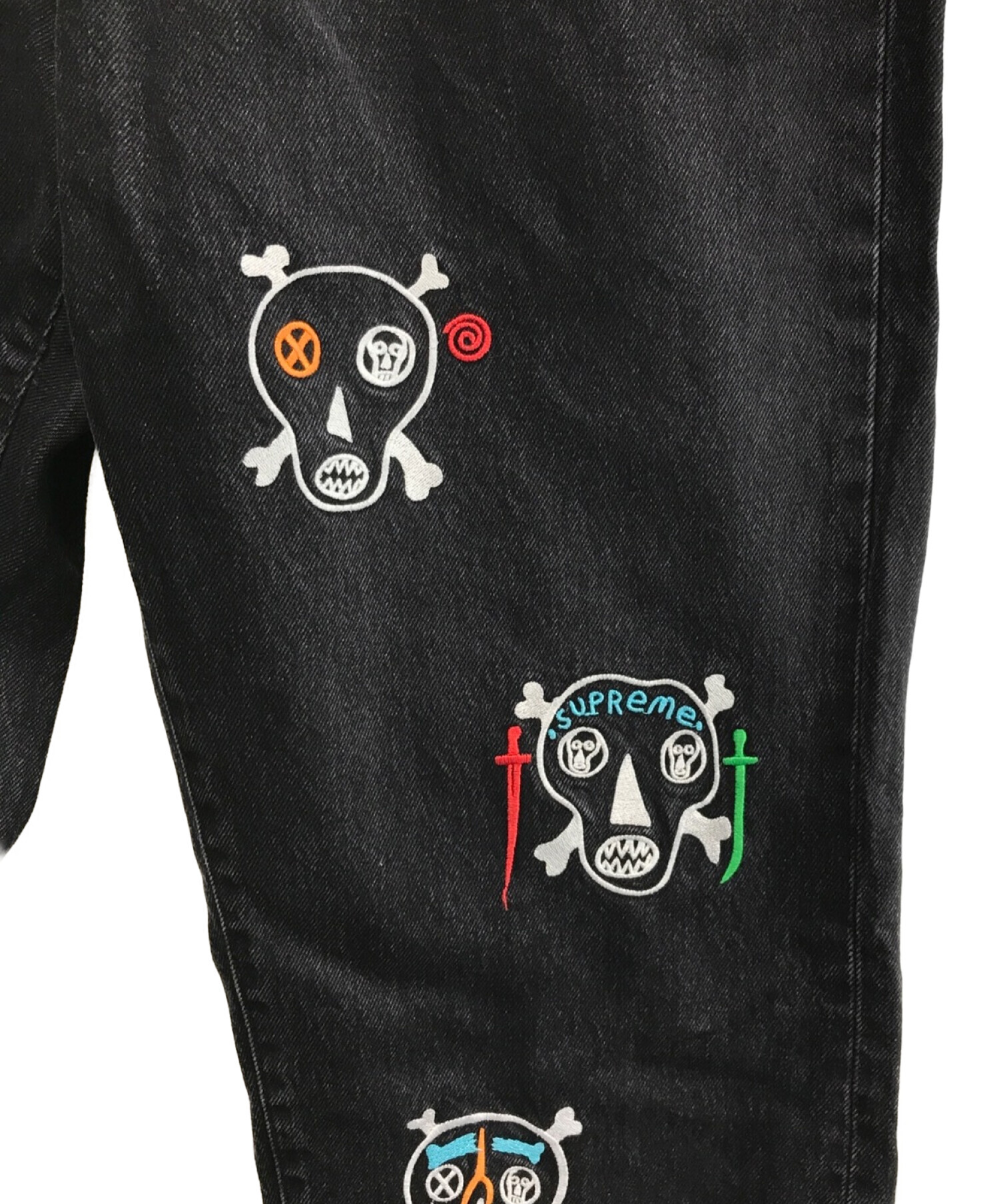Supreme×Clayton Patterson (シュプリーム×クレイトンパターソン) Skulls Embroidered Regular  Jean ブラック サイズ:SIZE 91cm (W36)