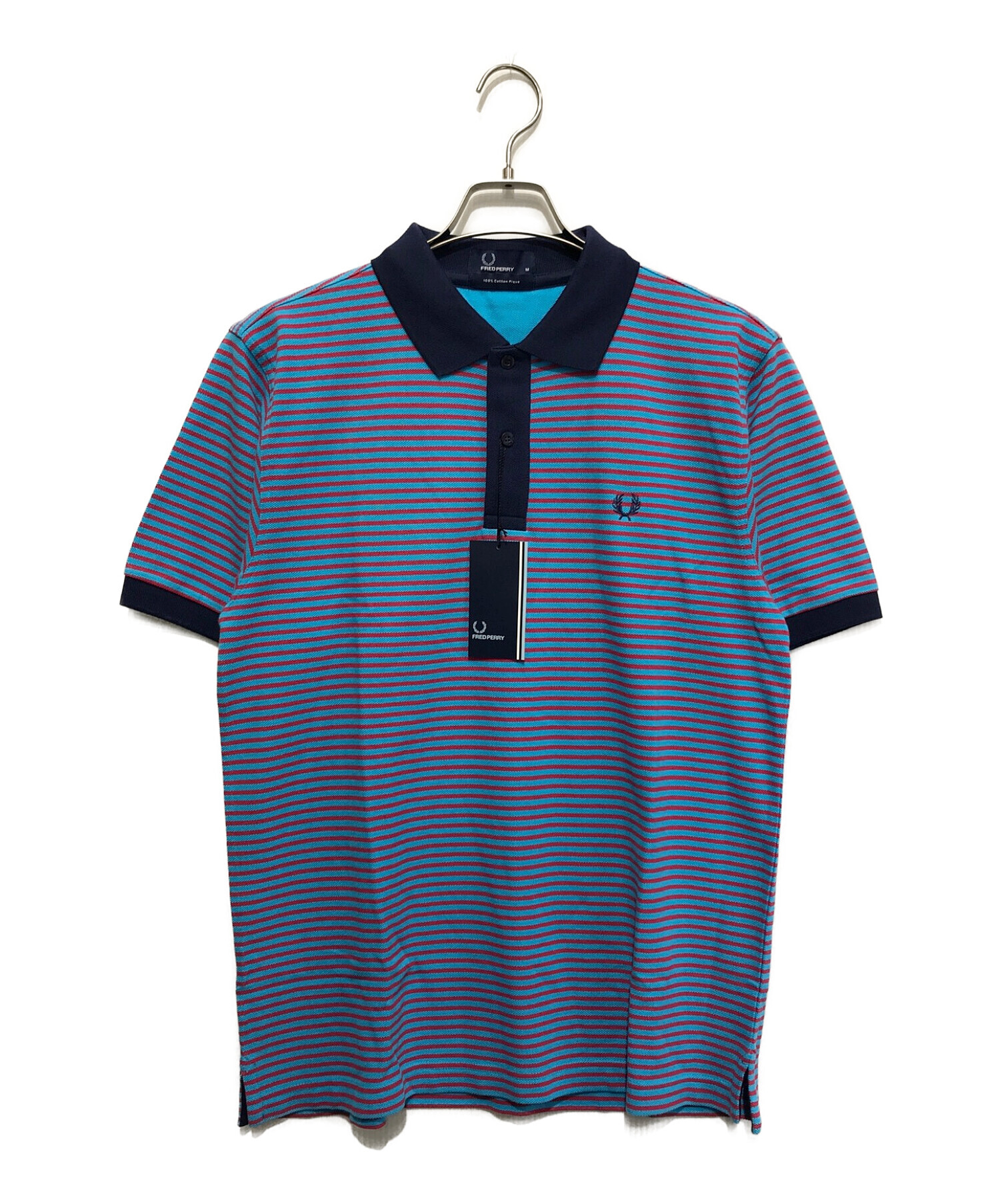 FRED PERRY (フレッドペリー) ポロシャツ ブルー×レッド サイズ:SIZE M 未使用品