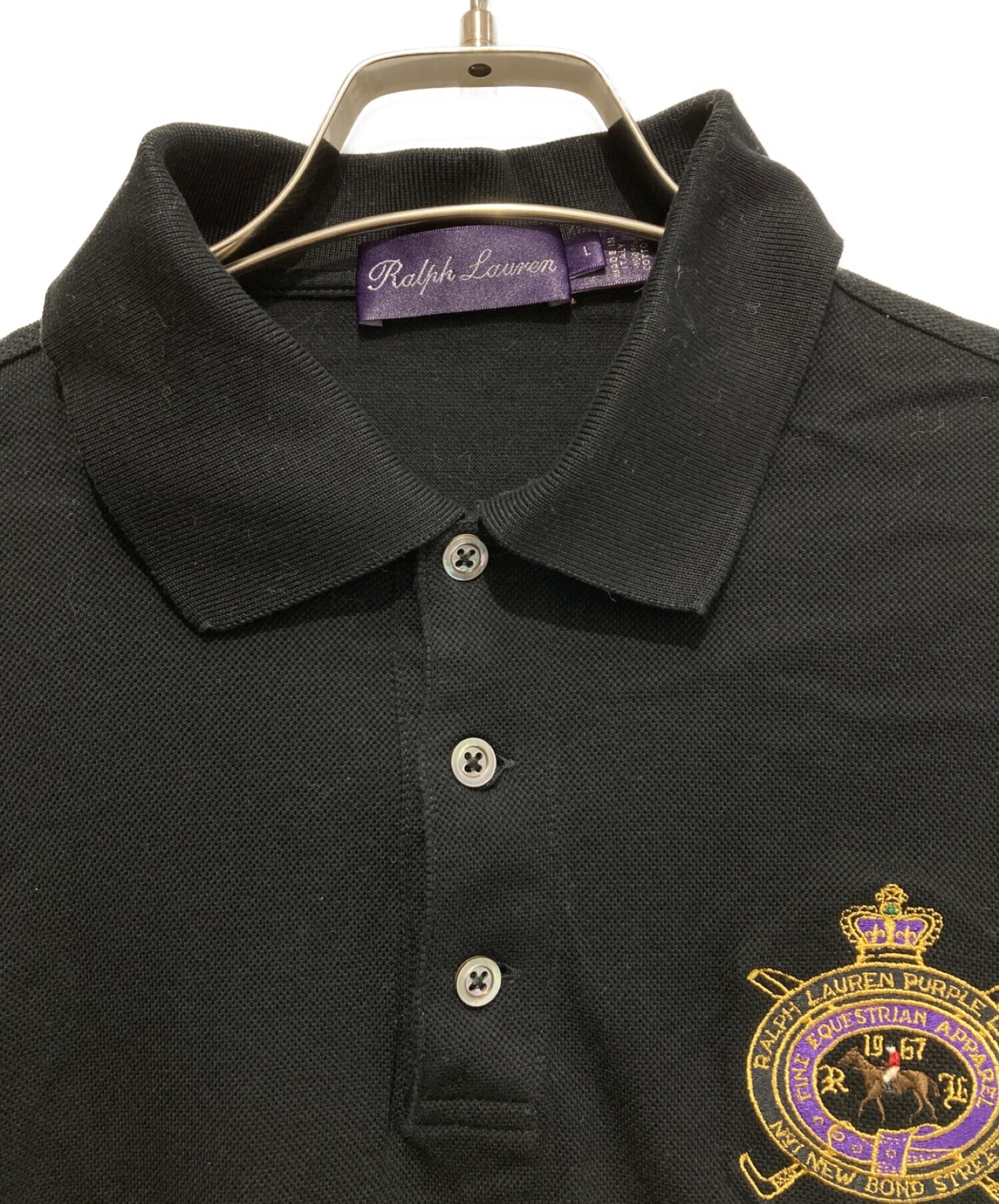 RALPH LAUREN PurpleLabel (ラルフローレン パープルレーベル) 刺繍ロゴポロシャツ ブラック サイズ:L