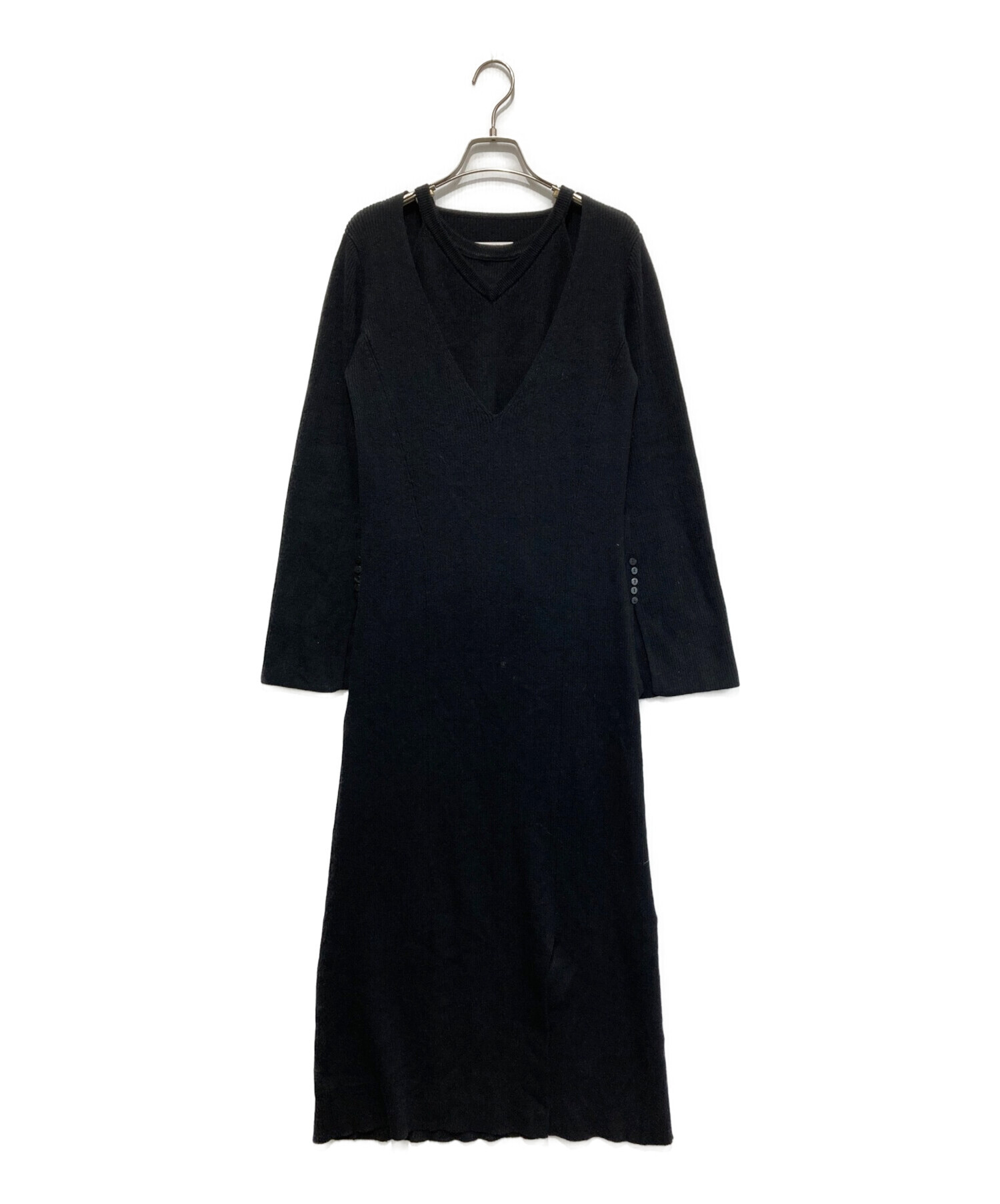 Ameri (アメリ) AMERICAN SLEEVE LAYERED KNIT DRESS ブラック サイズ:SIZE M