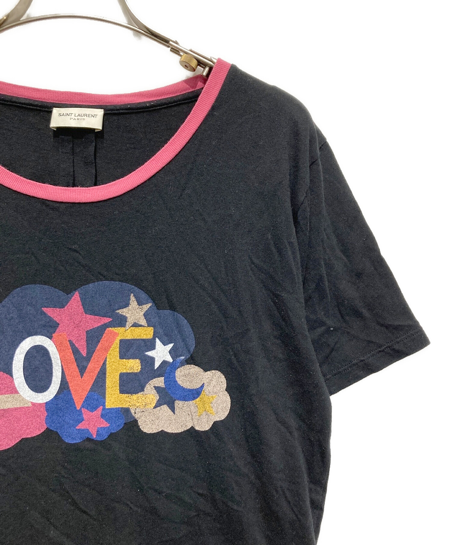 Saint Laurent Paris (サンローランパリ) LOVE Tシャツ ブラック×ピンク サイズ:SIZE S