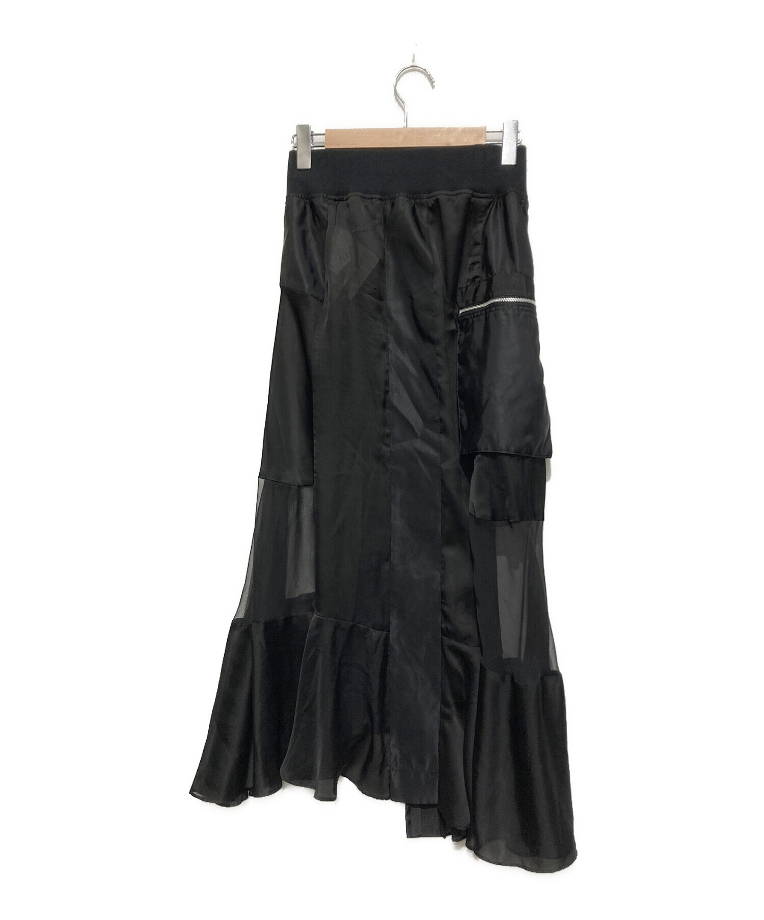 sacai (サカイ) ミリタリーシフォンアシンメトリーロングスカート ブラック サイズ:SIZE 2