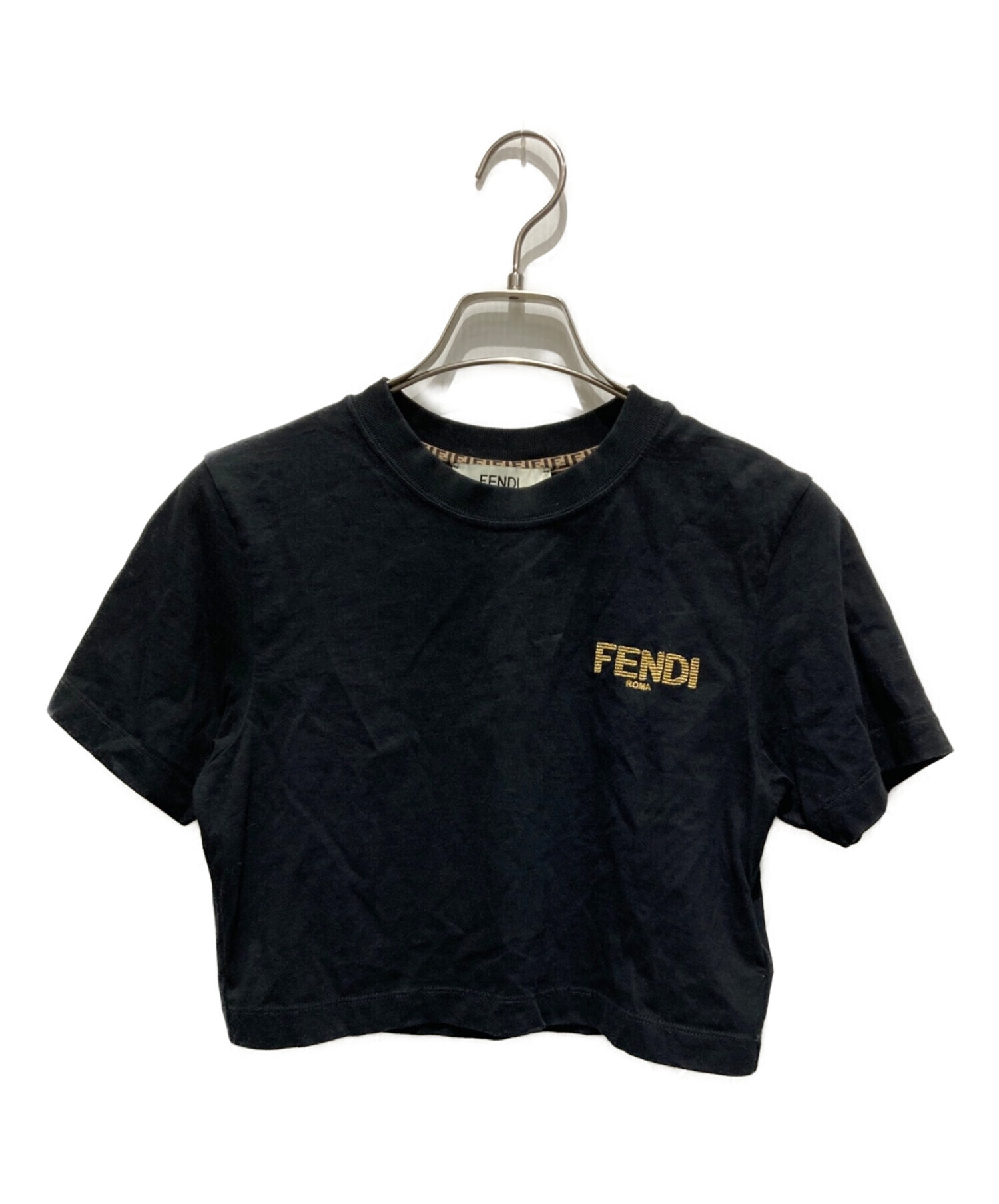 FENDI (フェンディ) 刺繍ロゴTシャツ ブラック サイズ:XXS