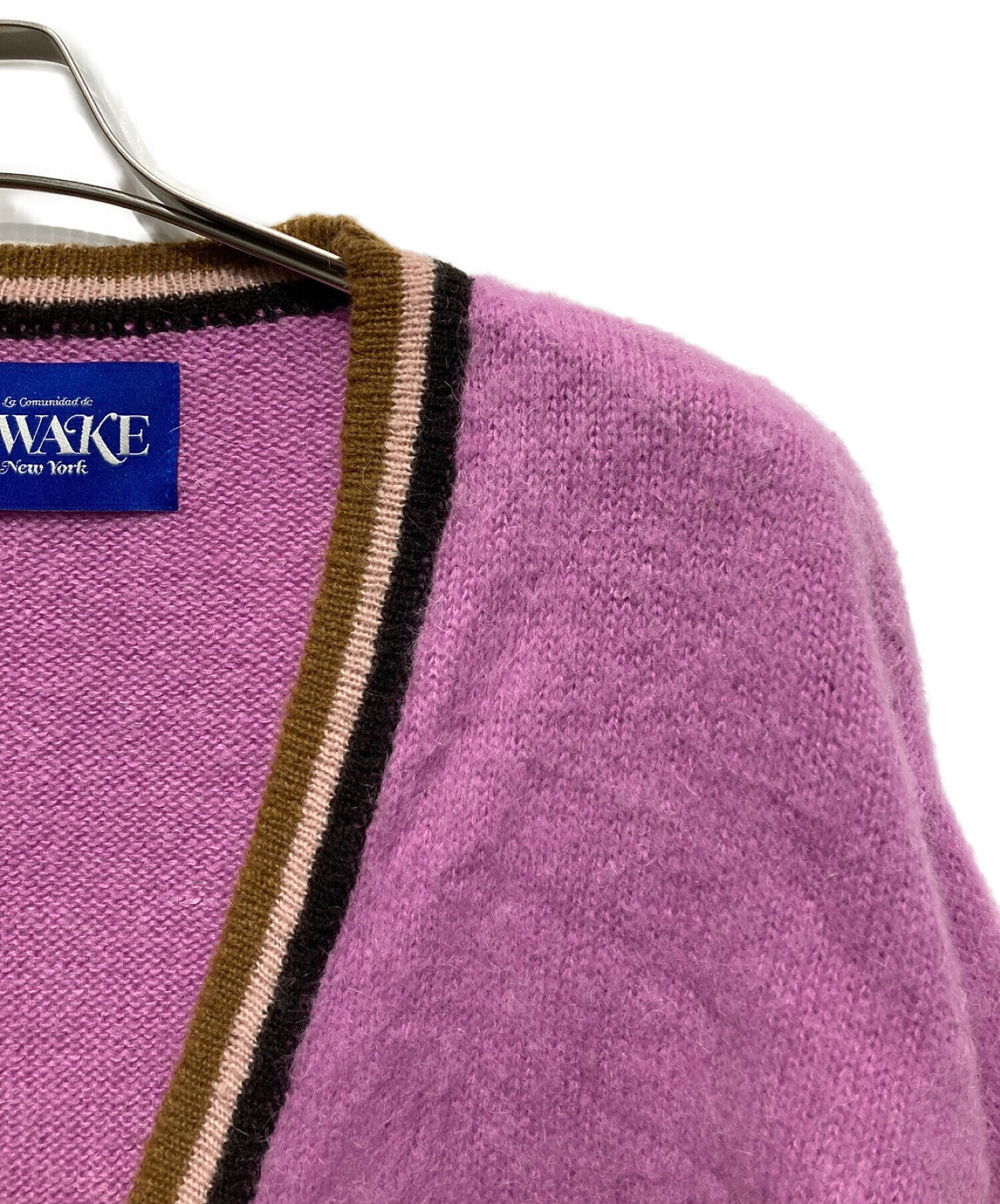 中古・古着通販】AWAKE (アウェイク) Mohair striped cardigan ピンク