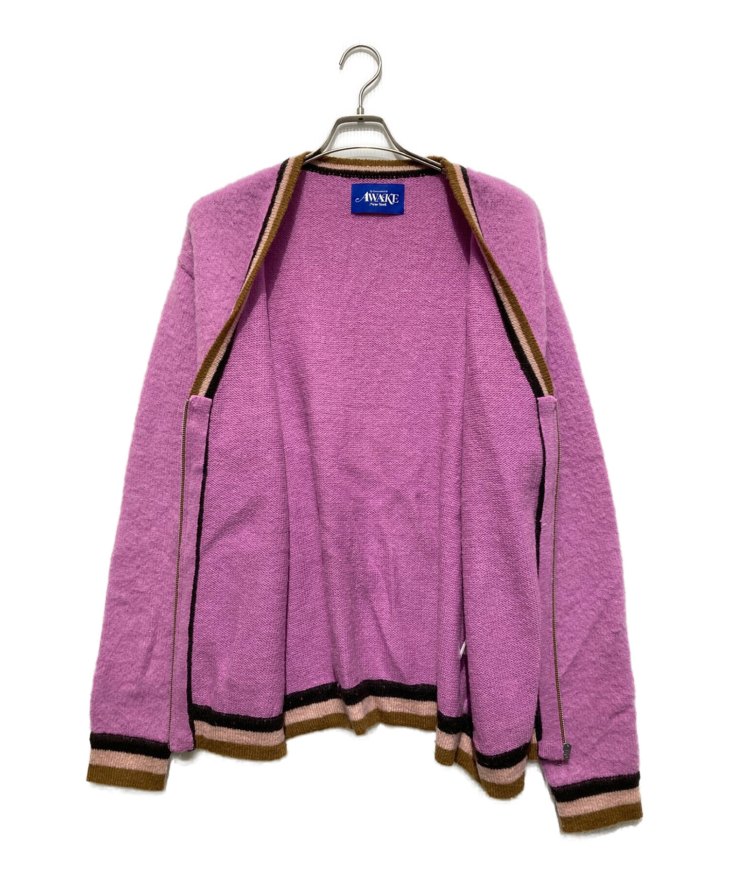 中古・古着通販】AWAKE (アウェイク) Mohair striped cardigan ピンク