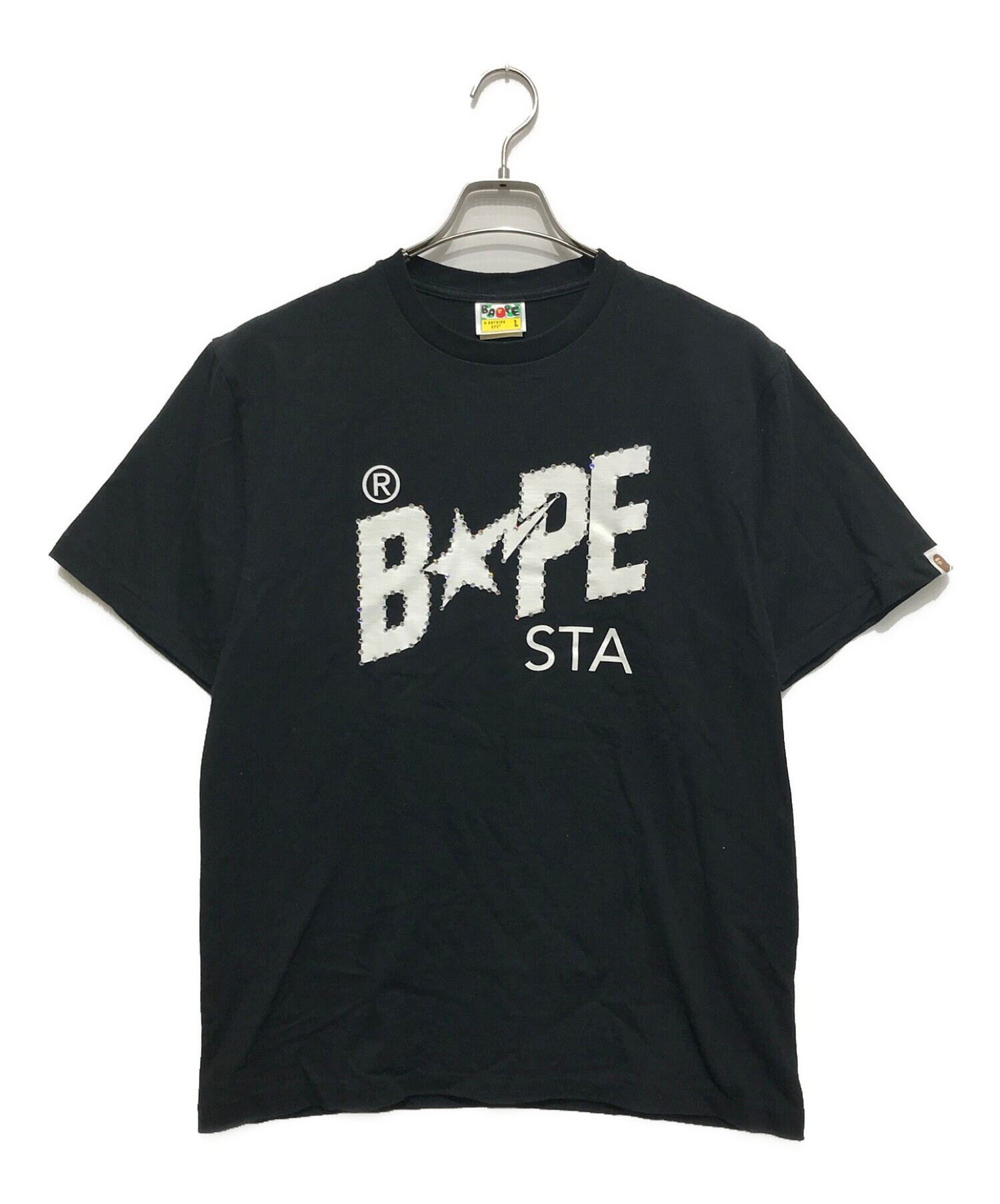 A BATHING APE (アベイシングエイプ) CRYSTAL STONE BAPE STA LOGO TEE ブラック サイズ:L