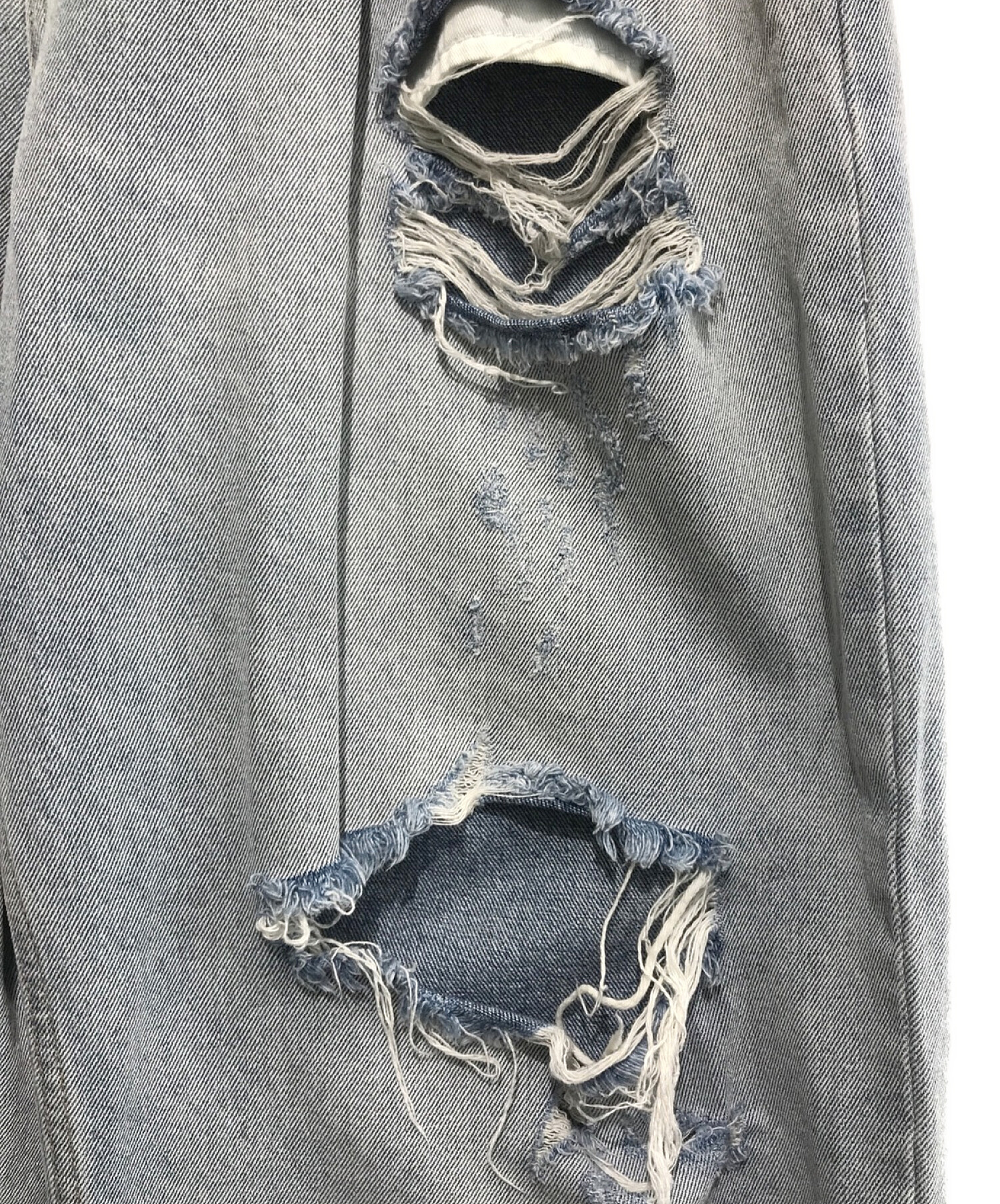 9090 (9090) King Logo Damage Denim ブルー サイズ:L