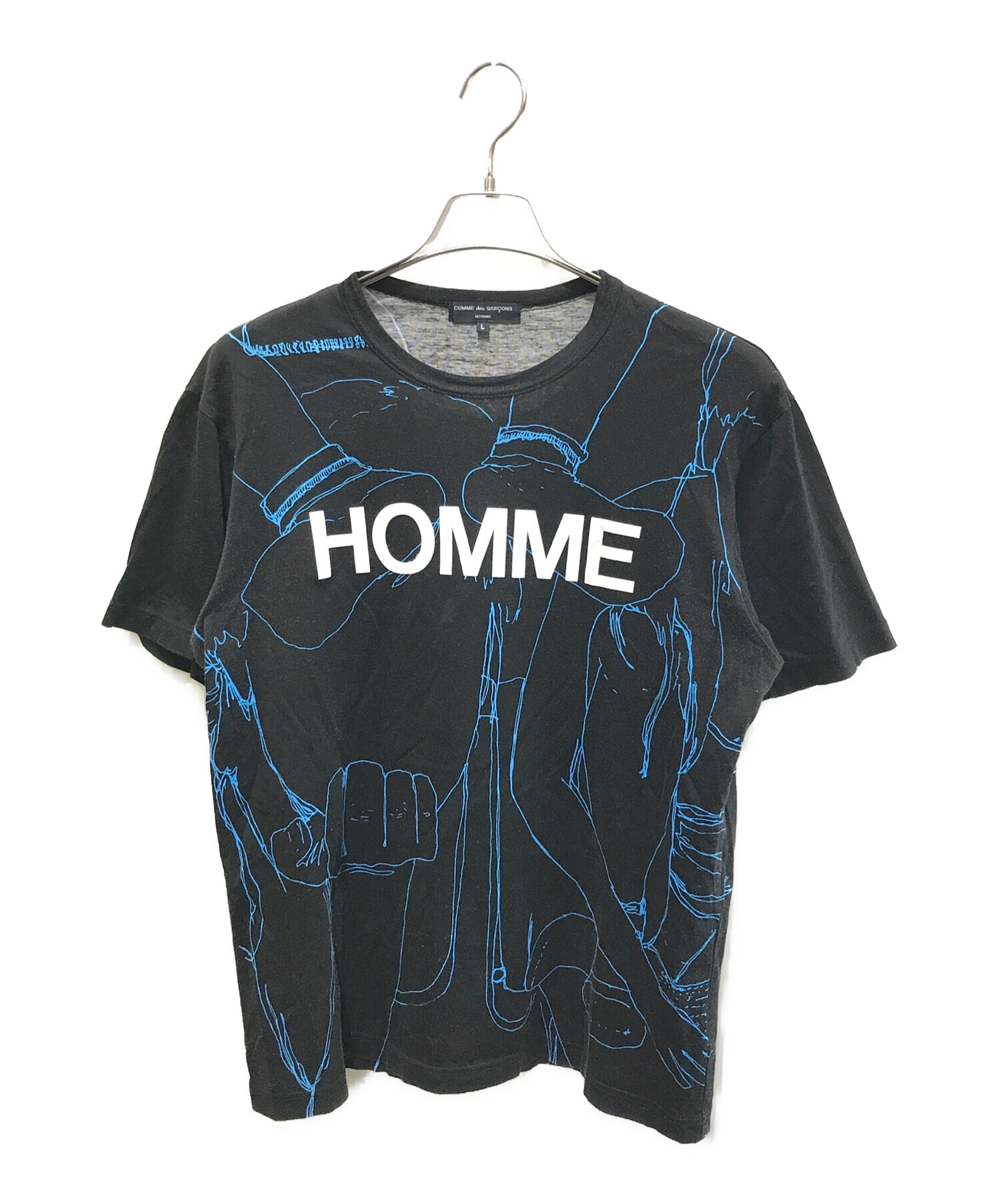 中古・古着通販】COMME des GARCONS HOMME (コムデギャルソン オム) プリントTシャツ ブラック×ブルー  サイズ:L｜ブランド・古着通販 トレファク公式【TREFAC FASHION】スマホサイト