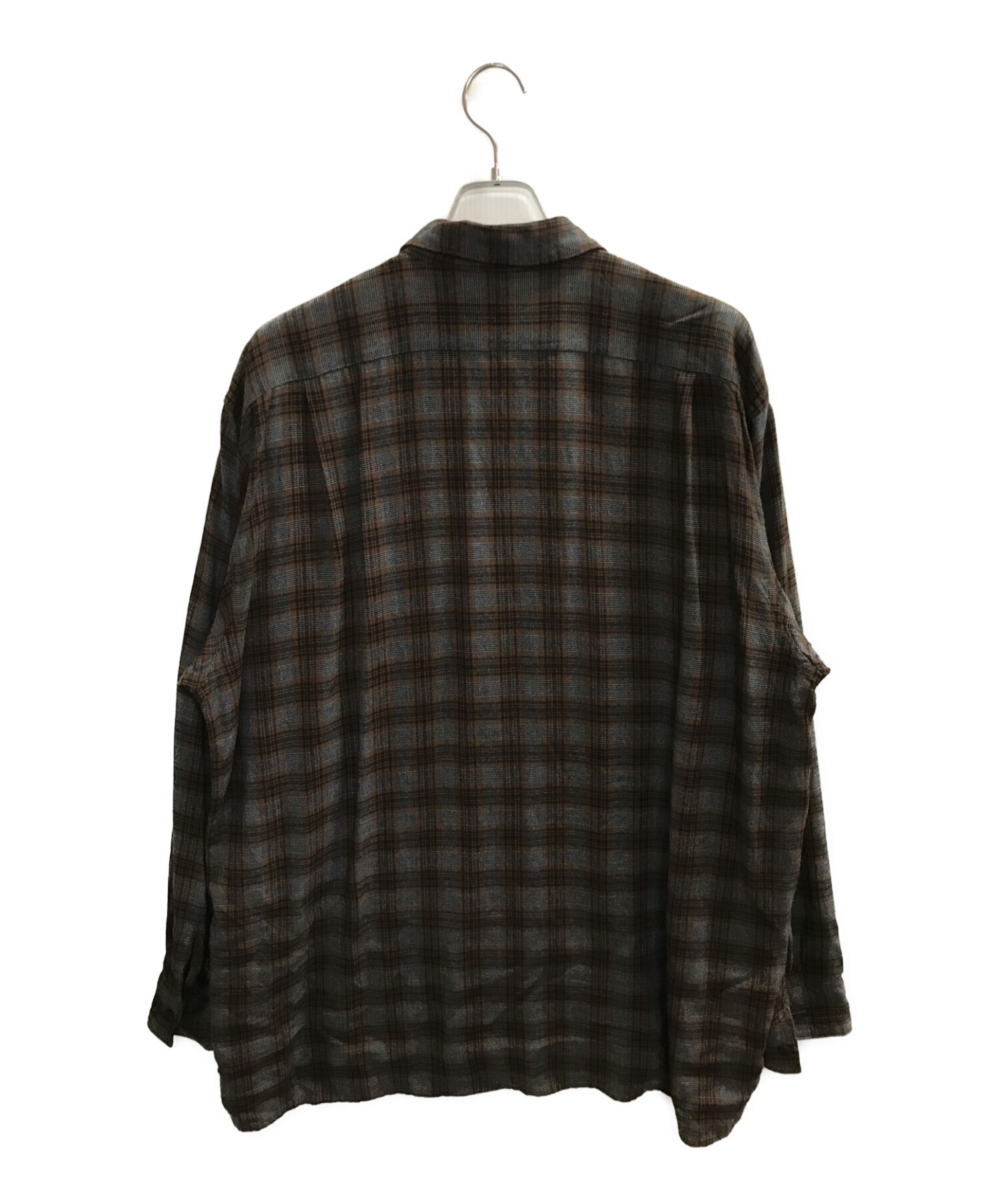COMOLI (コモリ) レーヨンオープンカラーシャツ ブラウン×グレー サイズ:3