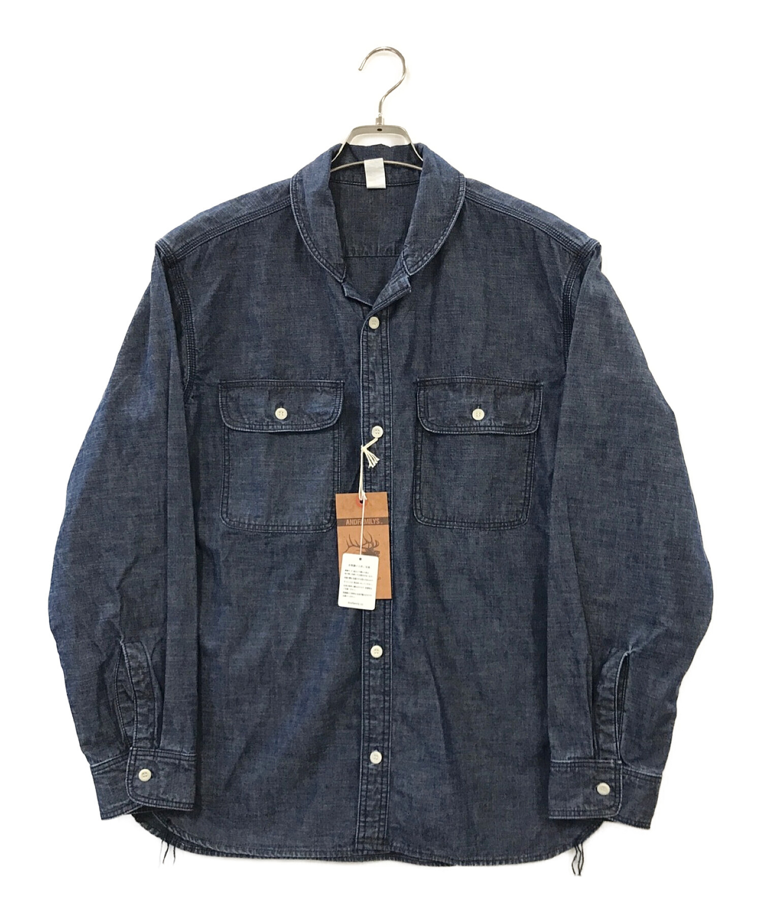 AndFamily (アンドファミリー) Chambray Shawl Collar Shirts インディゴ サイズ:L 未使用品