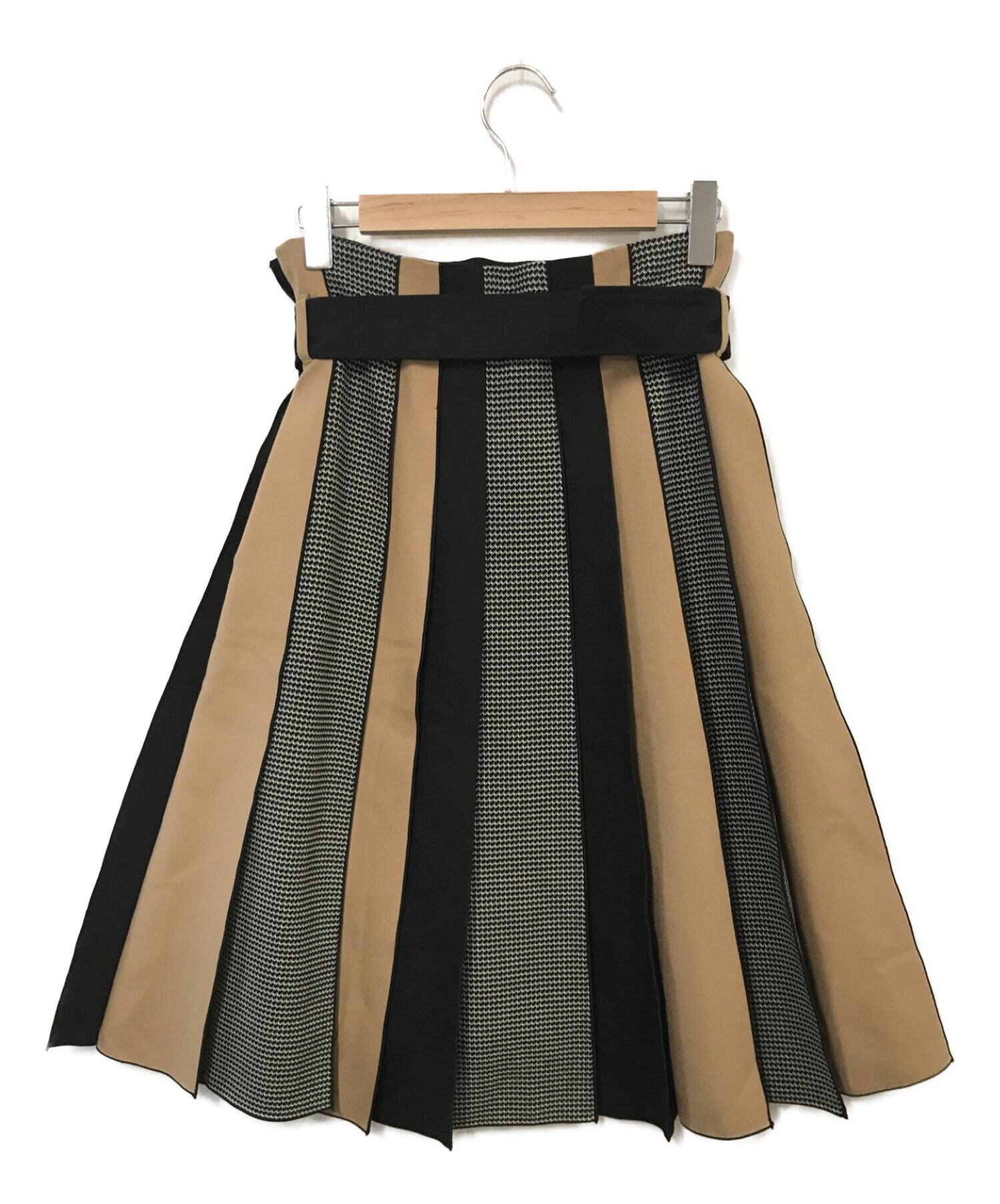 ADORE (アドーア) パッチワークストライプベルト付きスカート ブラウン×ブラック サイズ:36