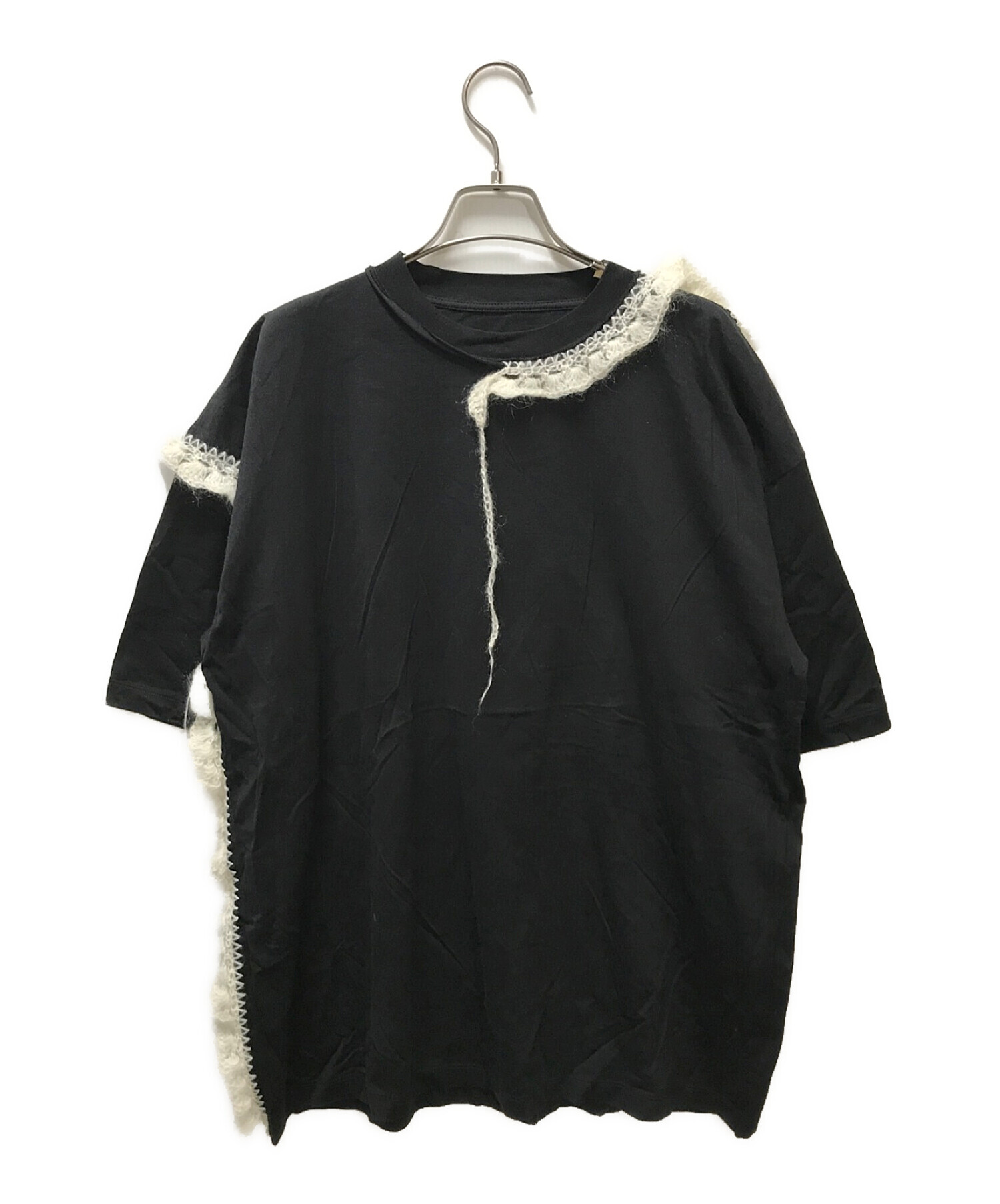 Maison Margiela (メゾンマルジェラ) Embroidered Trim Cotton And Mohair T-shirt ブラック  サイズ:Ｍ