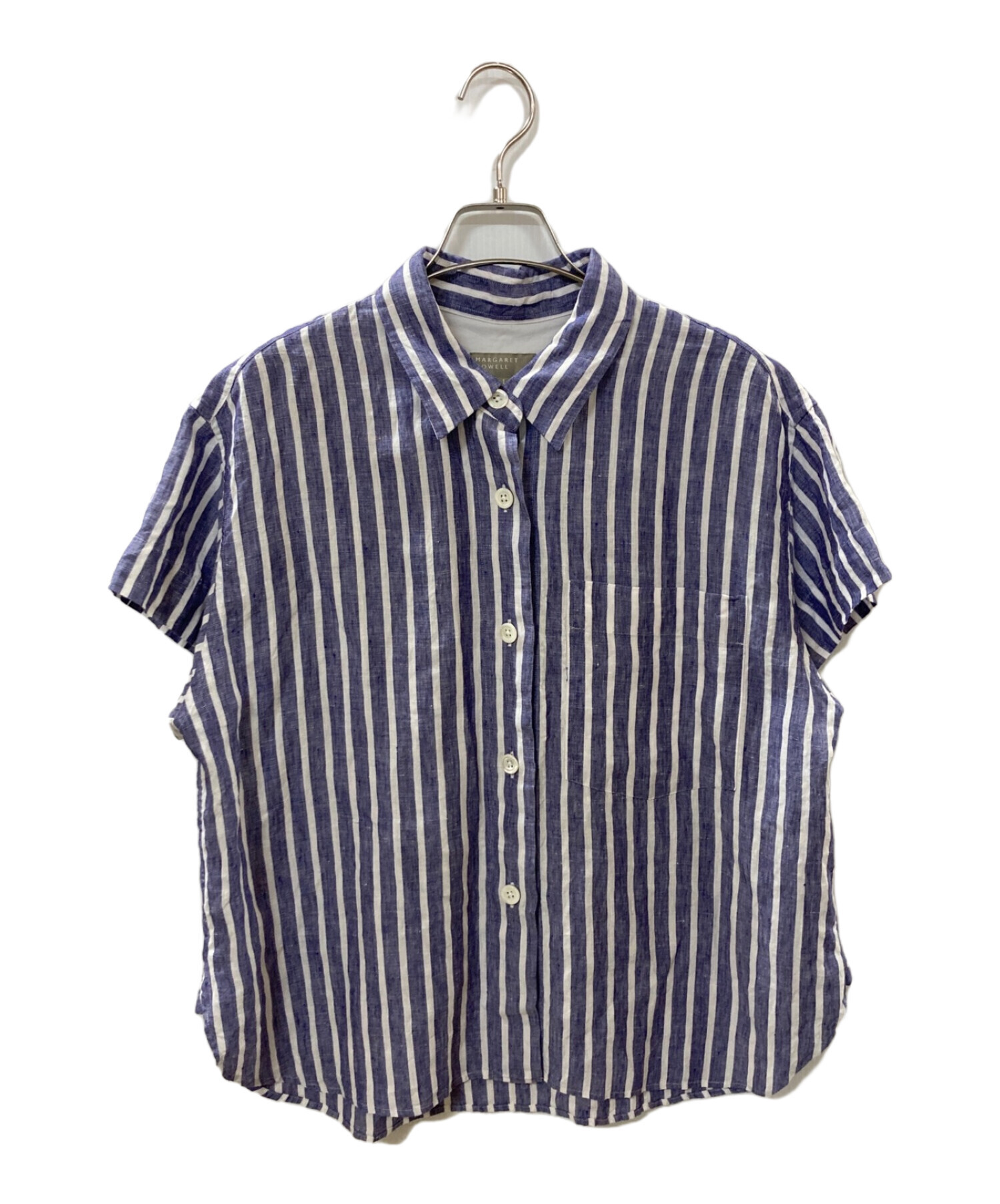 MARGARET HOWELL (マーガレットハウエル) 22SS WIDE STRIPE LINEN シャツ ネイビー サイズ:1