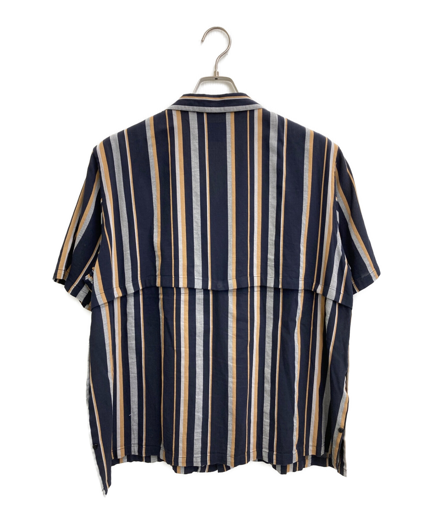 YOKE (ヨーク) MULTISTRIPE OPEN COLLAR SHIRTS ネイビー×ブラウン サイズ:M