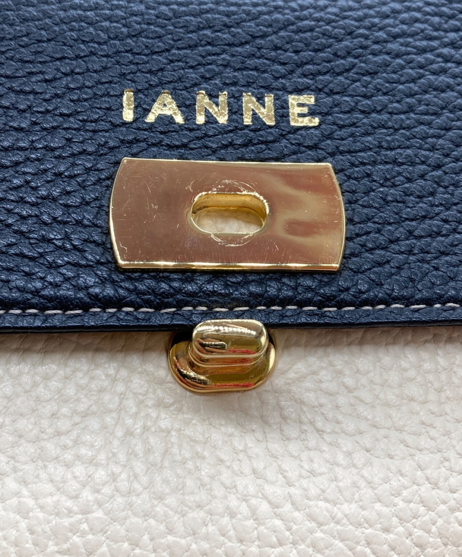 IANNE (イアンヌ) 2WAYレザーバッグ ブラック×アイボリー