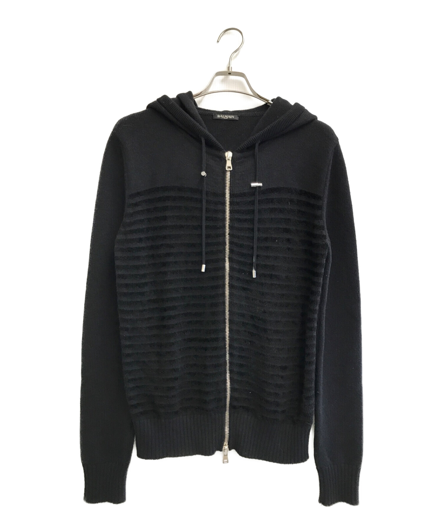 中古・古着通販】BALMAIN (バルマン) ニットパーカー ブラック サイズ ...