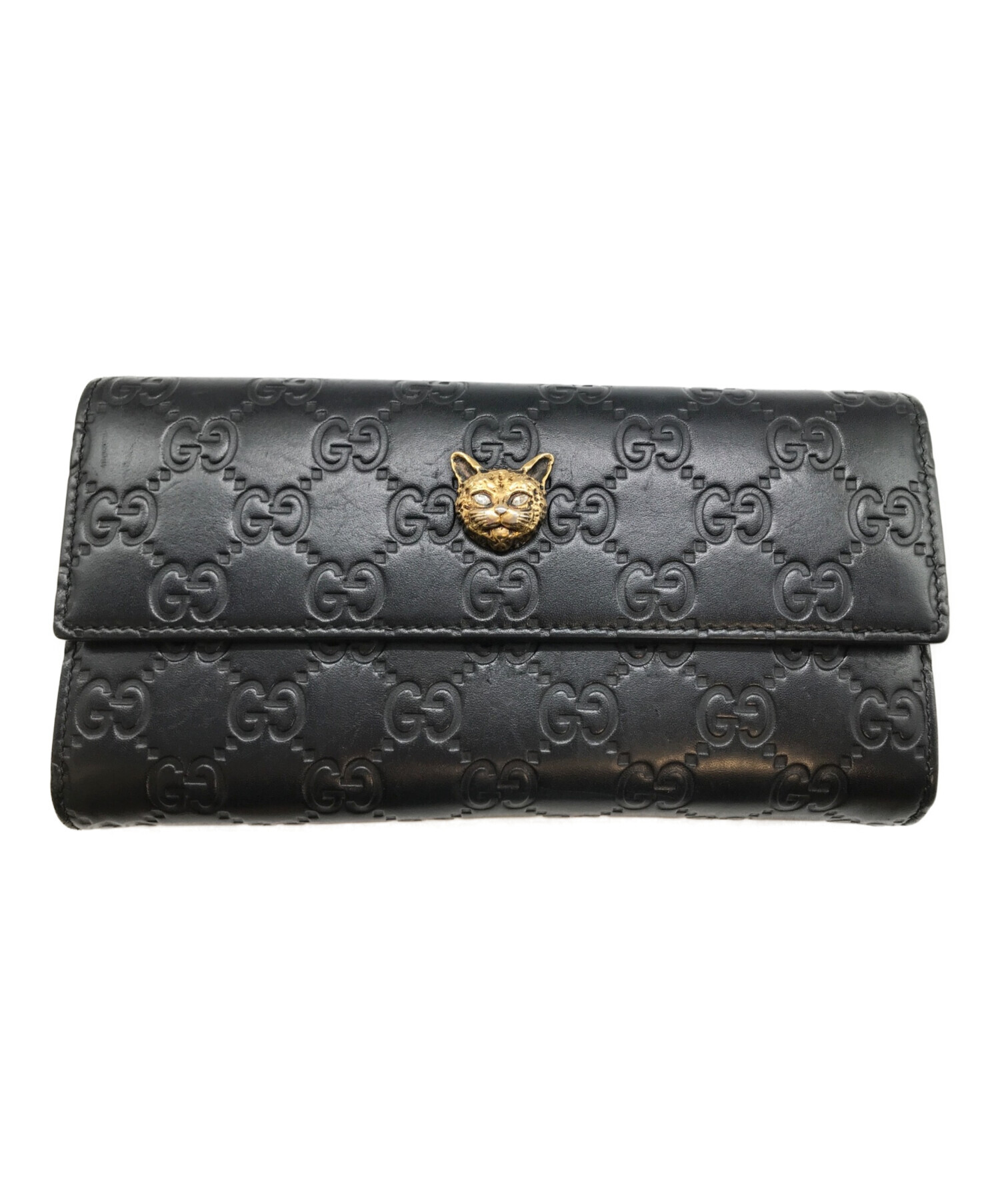 中古・古着通販】GUCCI (グッチ) リネアキャットロングウォレット ブラック サイズ:-｜ブランド・古着通販 トレファク公式【TREFAC  FASHION】スマホサイト