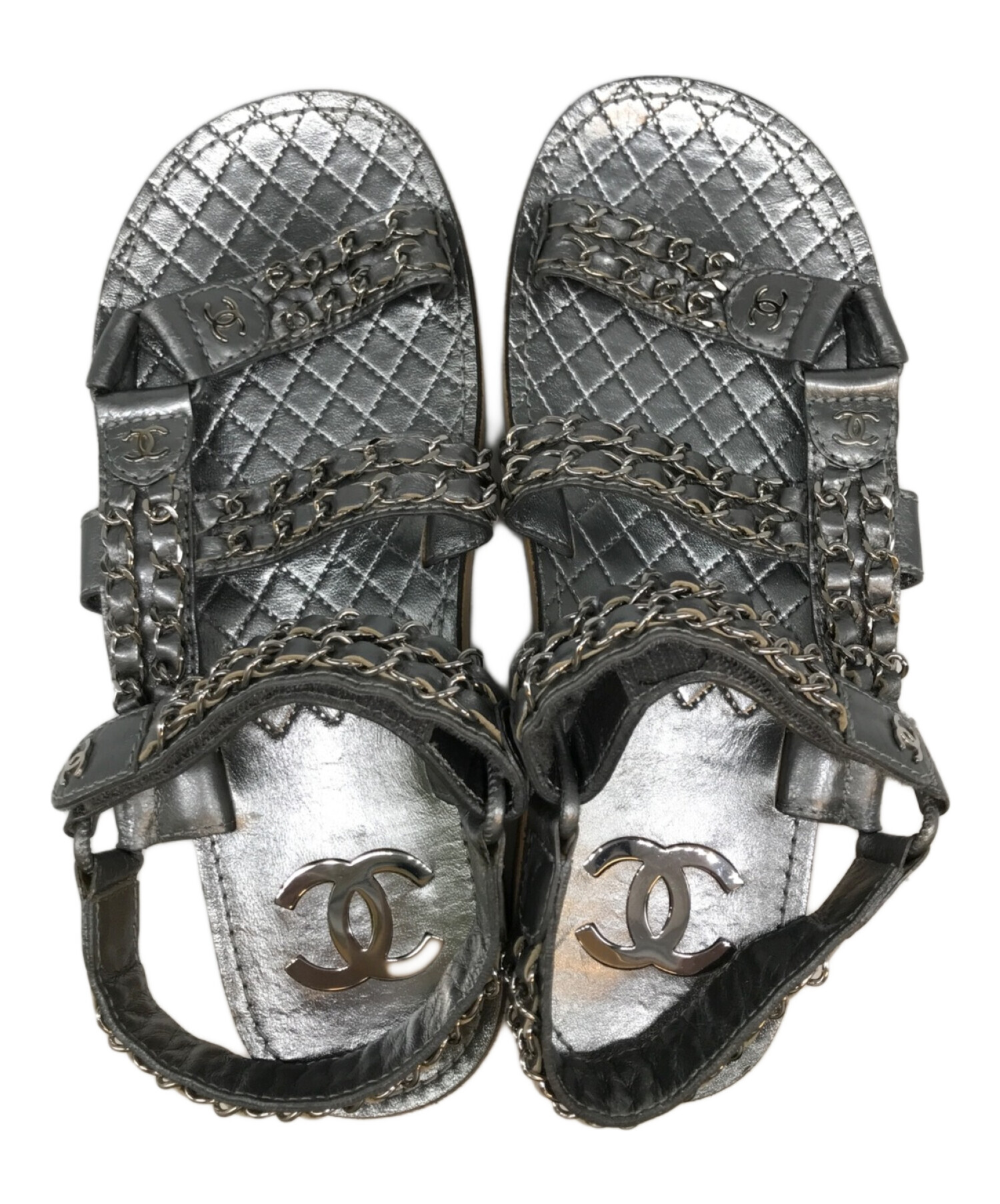 正規保証CHANEL チェーン フラットサンダル 靴