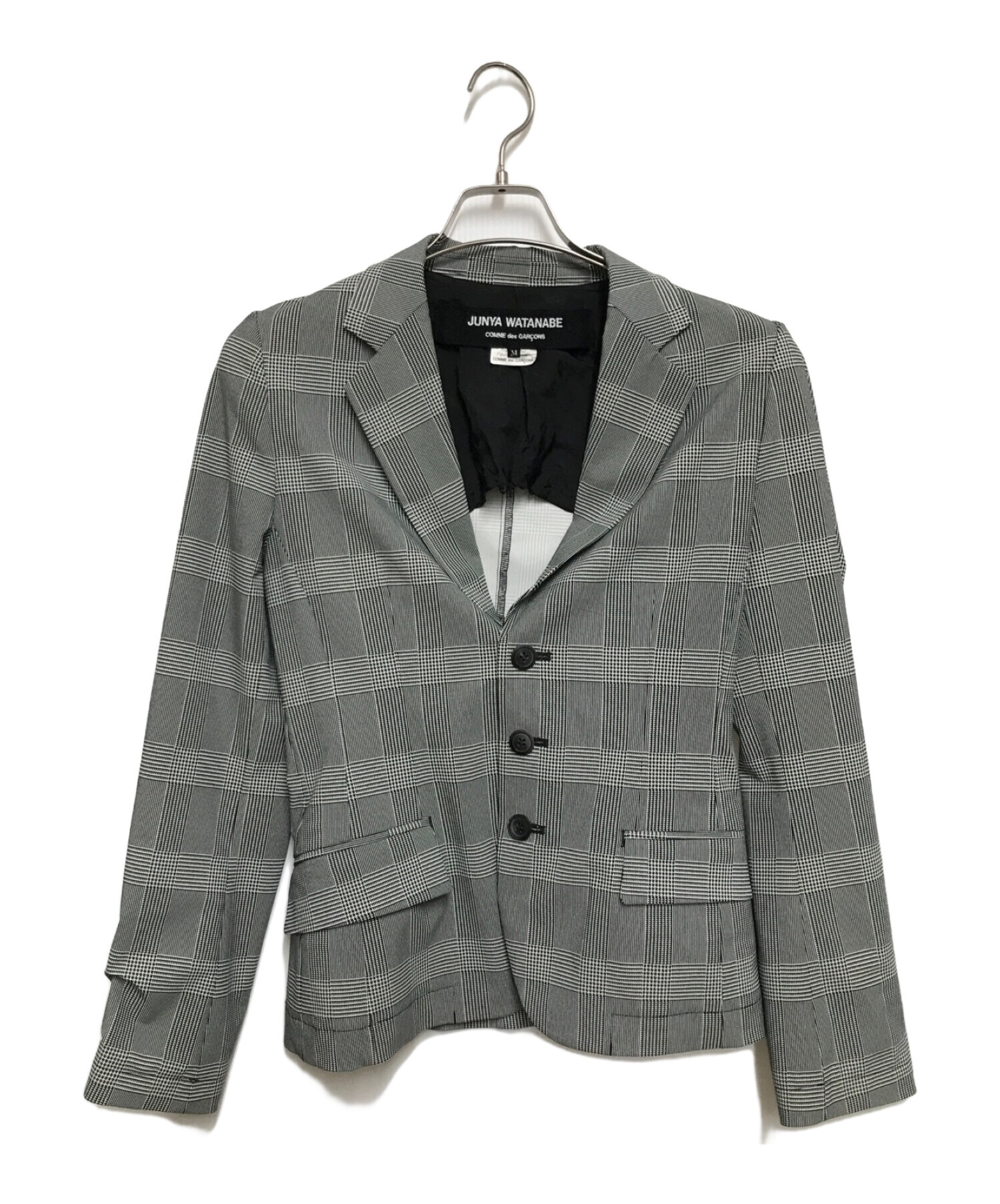 JUNYA WATANABE COMME des GARCONS ((ジュンヤワタナベ コムデギャルソン) チェック柄3Bジャケット グレー  サイズ:SIZE Ｍ