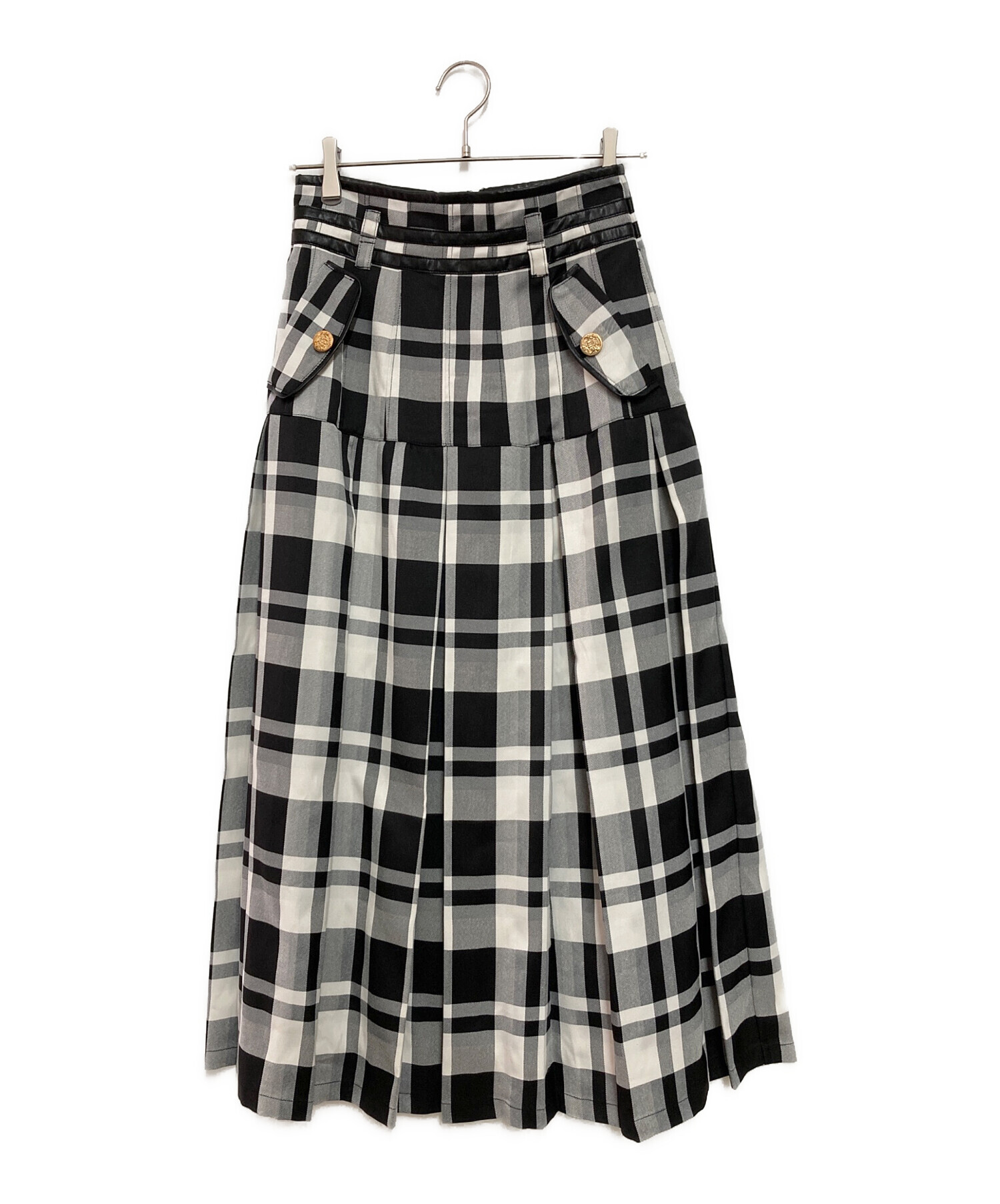 HER LIP TO (ハーリップトゥ) Pleated Checkered Twill Long Skirt ブラック×ホワイト サイズ:Ｍ 未使用品