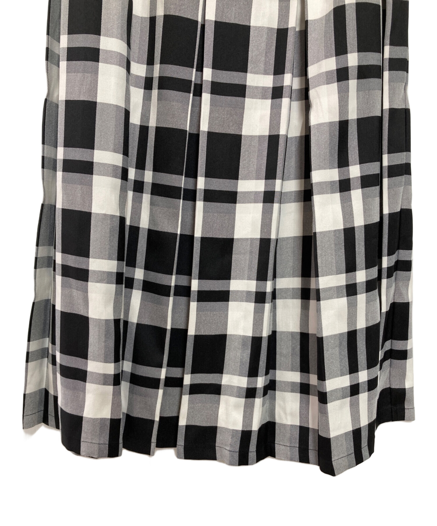 HER LIP TO (ハーリップトゥ) Pleated Checkered Twill Long Skirt ブラック×ホワイト サイズ:Ｍ 未使用品