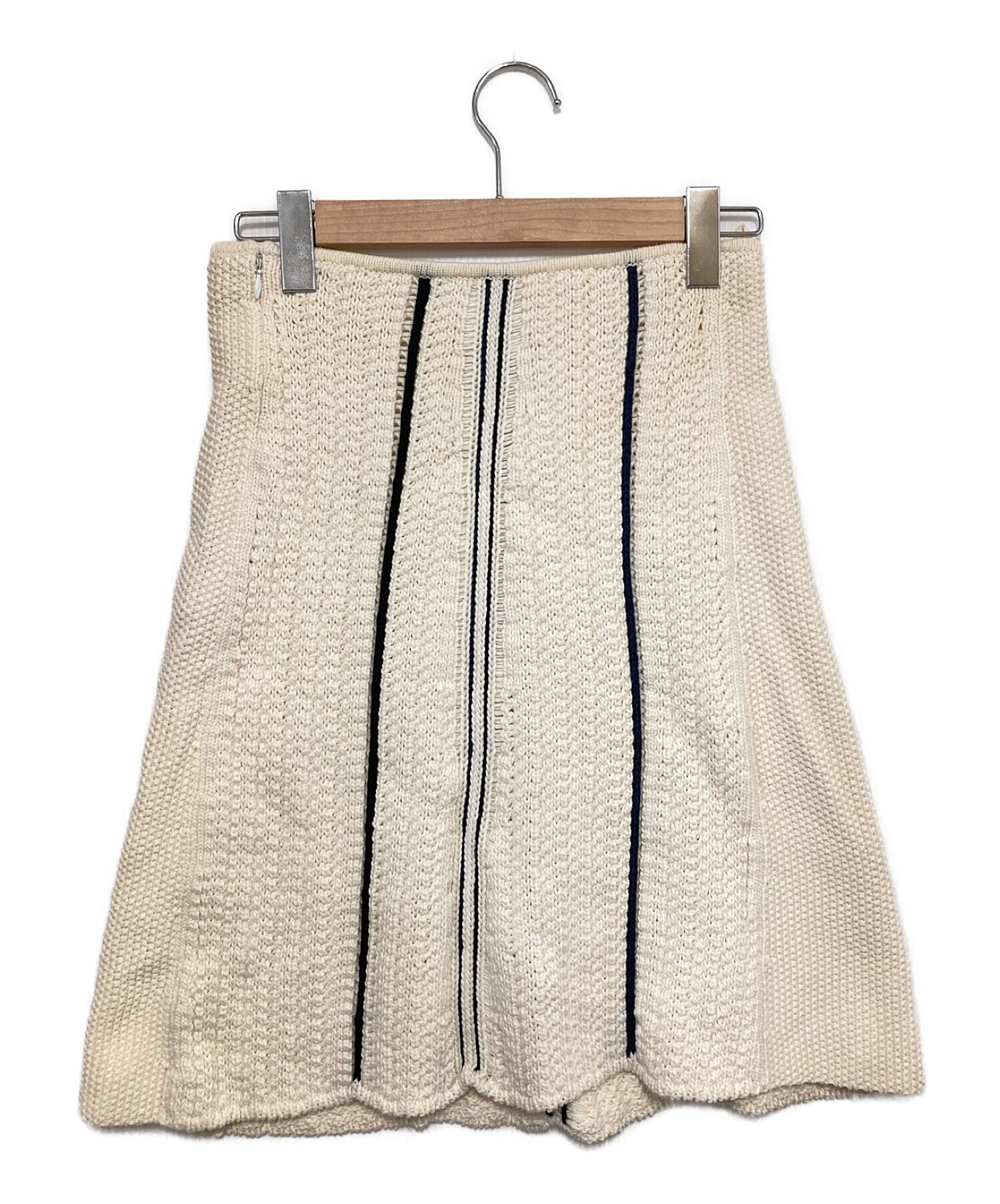 シャネル イタリア製 ウール ニット スカート 40 オフホワイト