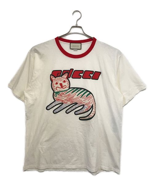 中古・古着通販】GUCCI (グッチ) キャットプリントTシャツ ホワイト