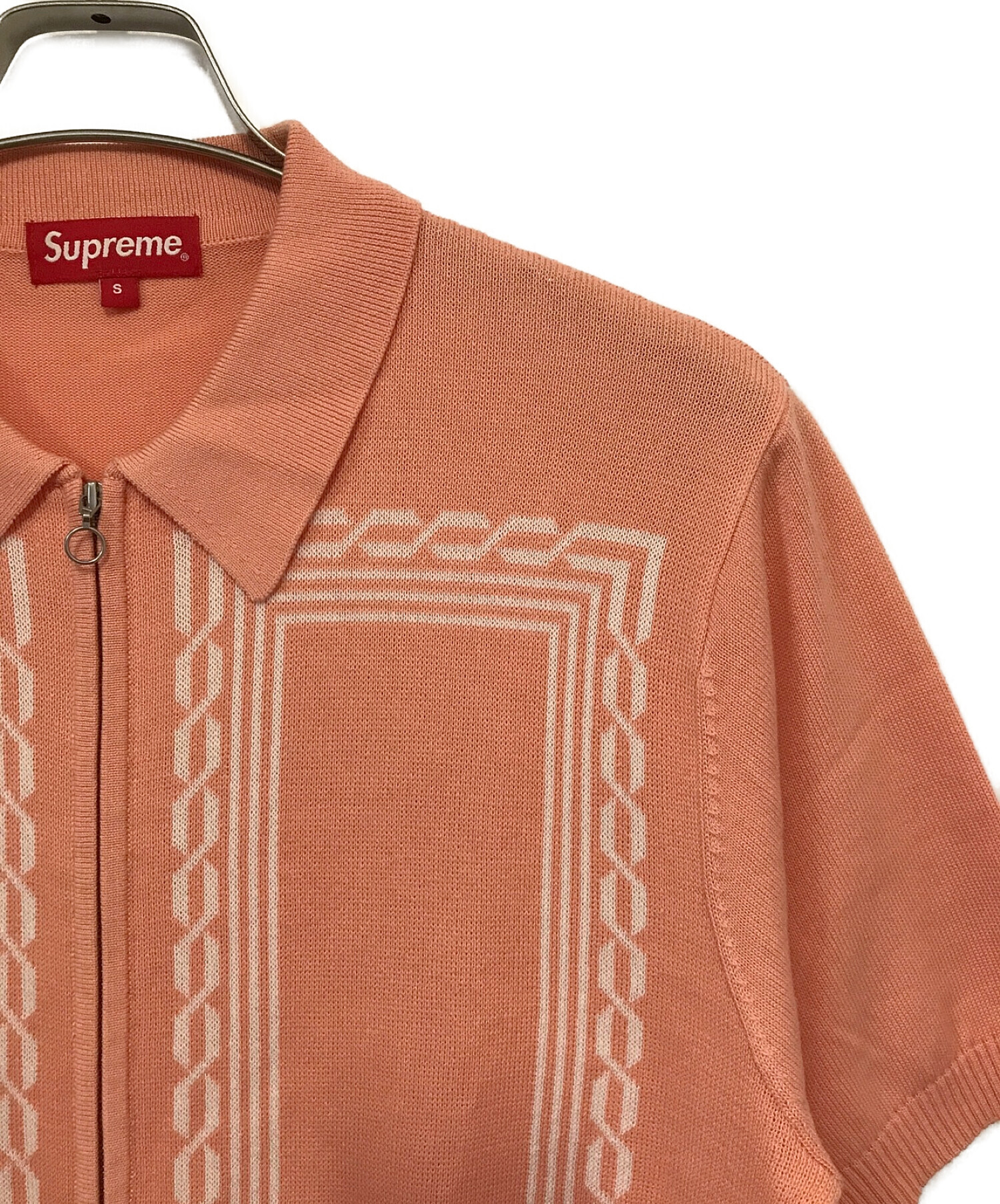 SUPREME (シュプリーム) WEAVE KNIT ZIP UP POLO ピンク サイズ:S
