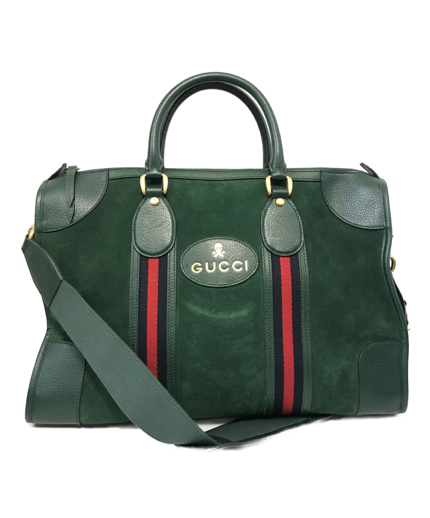 GUCCI (グッチ) シェリーラインスウェードスカルロゴトートバッグ グリーン