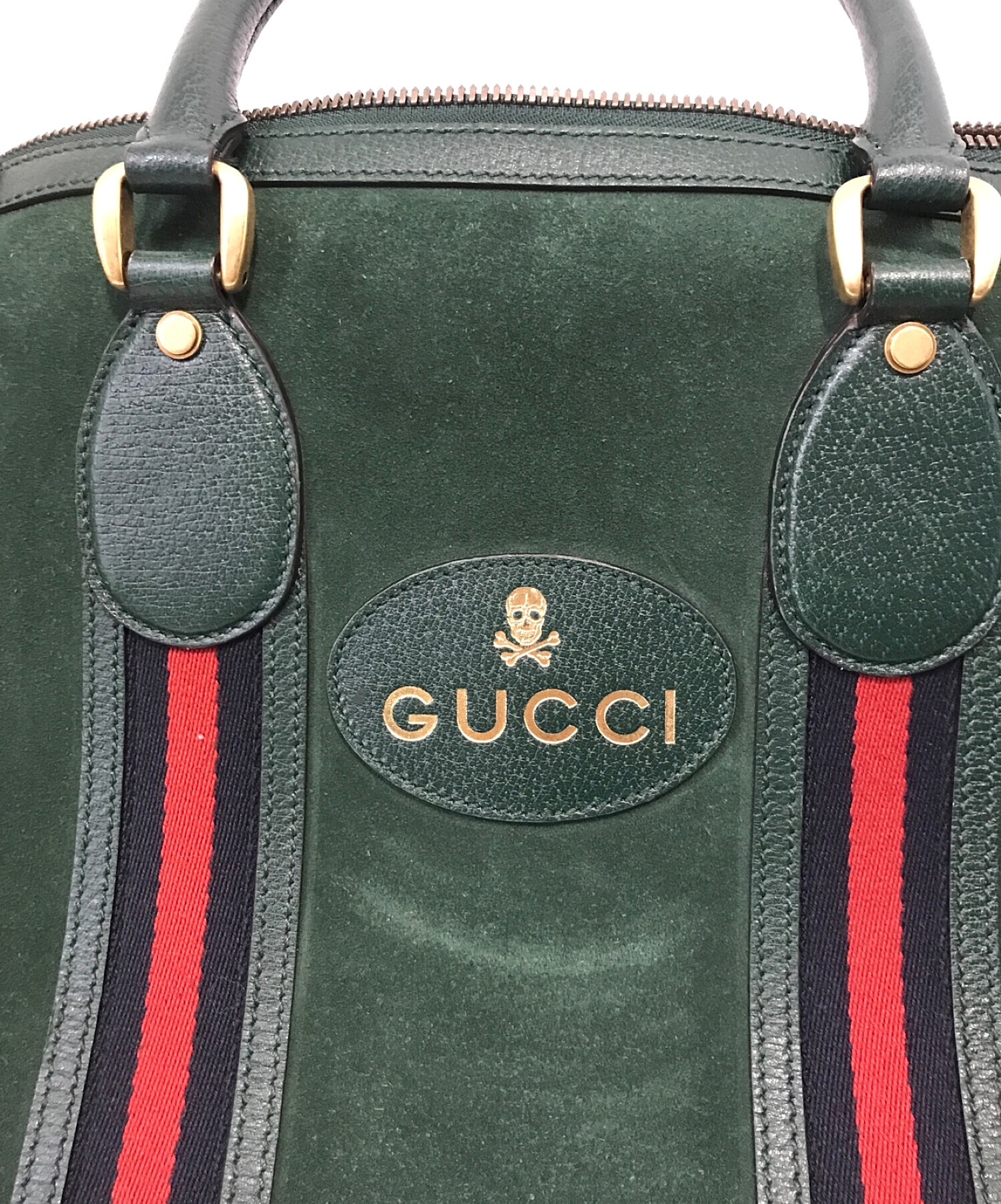 GUCCI (グッチ) シェリーラインスウェードスカルロゴトートバッグ グリーン