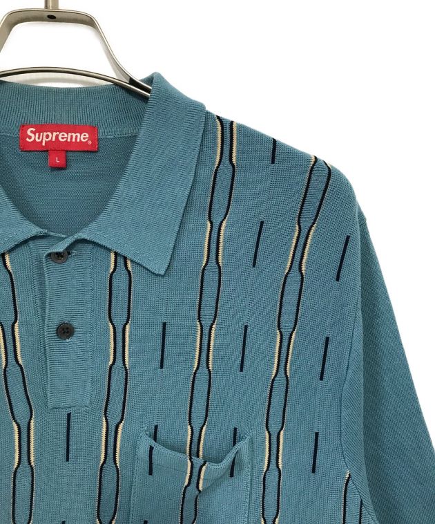 SUPREME (シュプリーム) Vertical Stripe Knit L/S Polo ブルー サイズ:Ⅼ