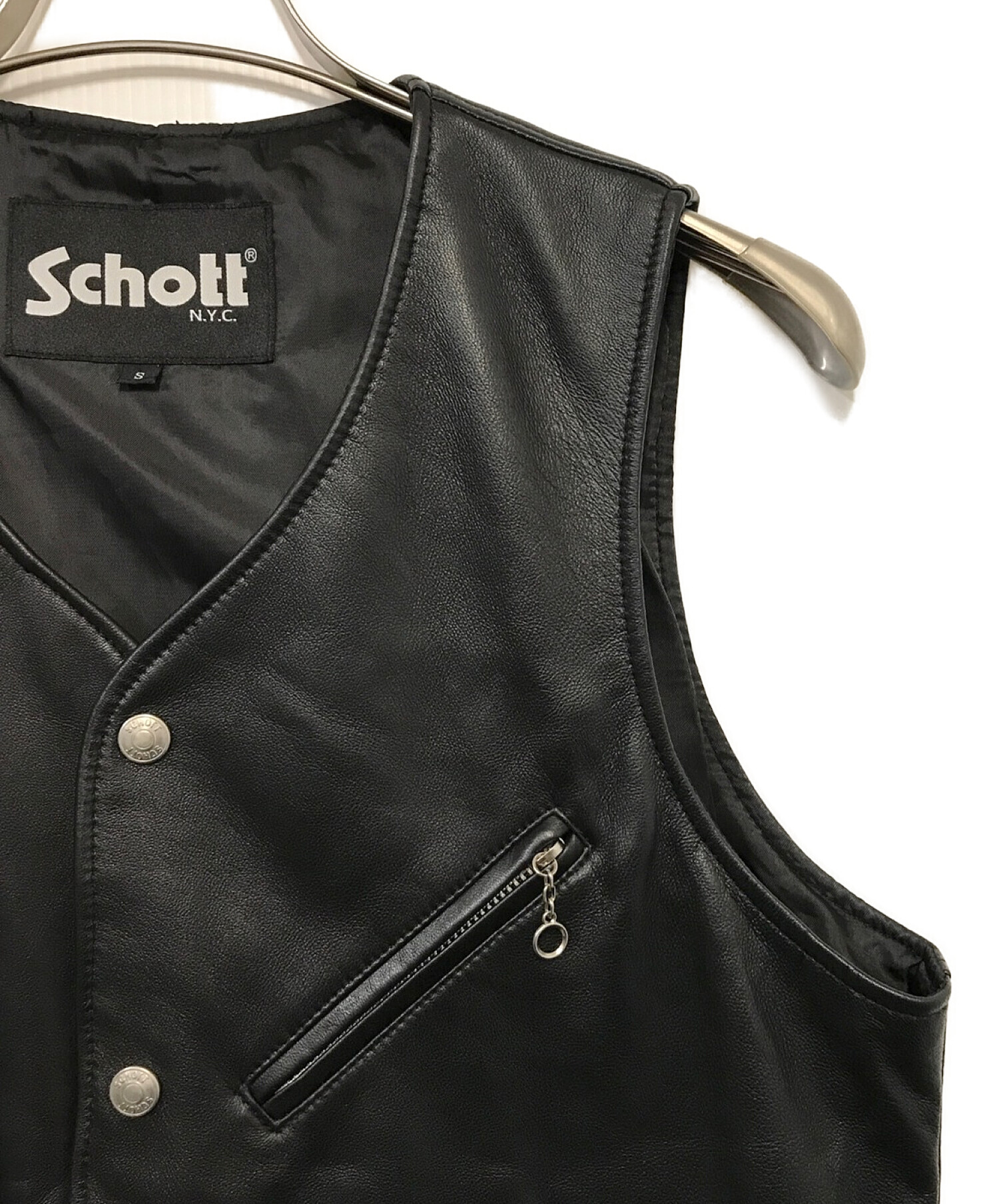 Schott (ショット) パッチポケットレザーベスト ブラック サイズ:S