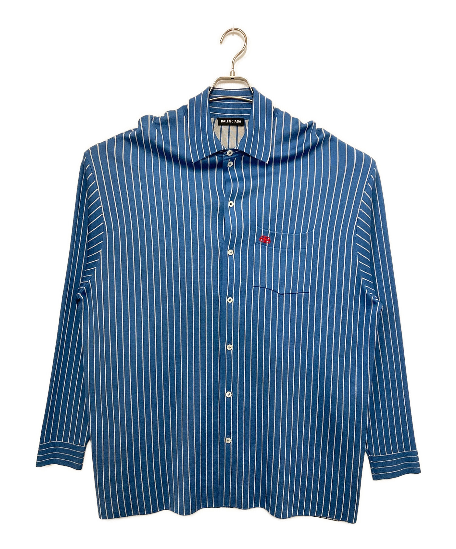 BALENCIAGA (バレンシアガ) オーバーサイズ ストライプニットシャツ ブルー サイズ:XS