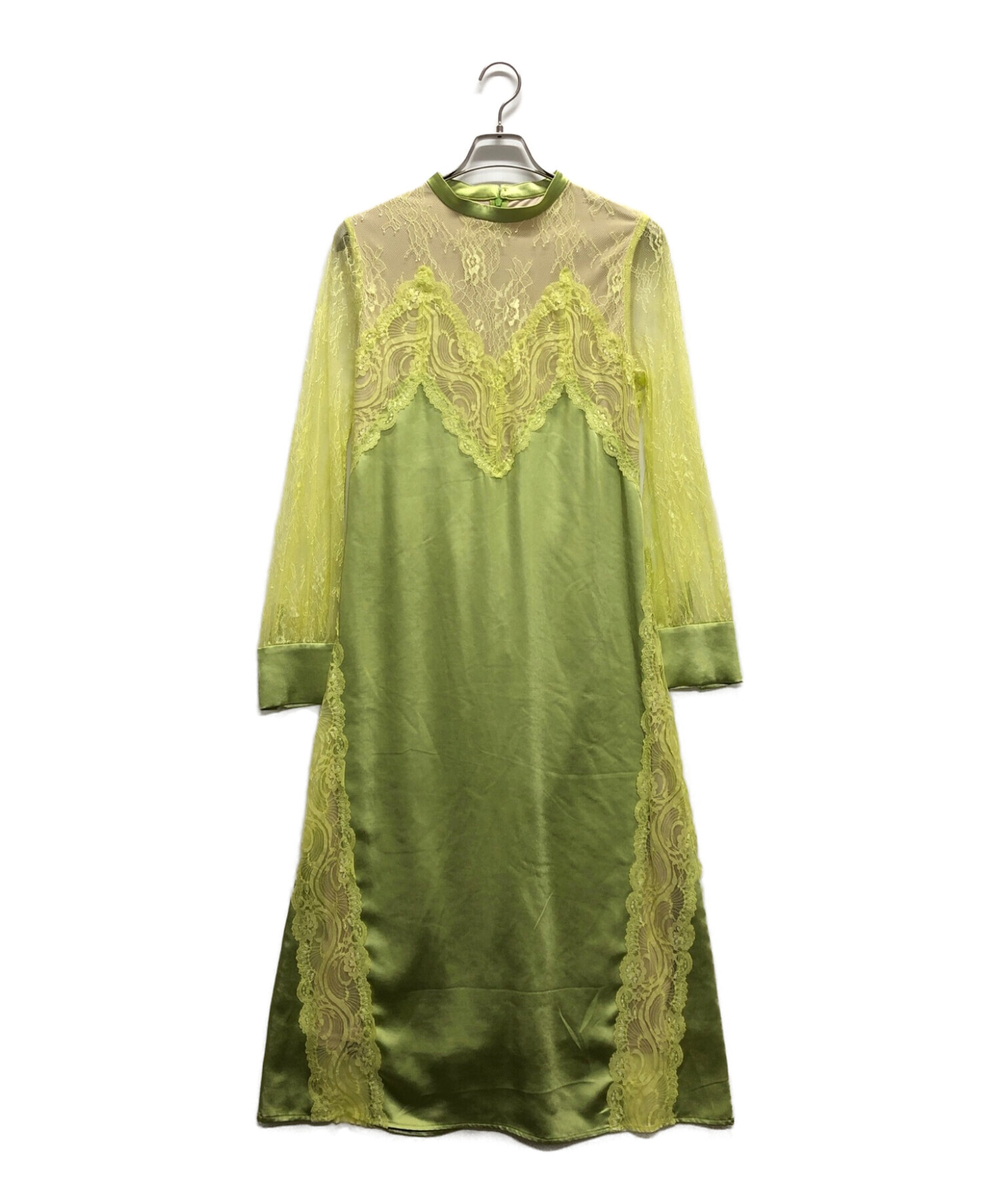 Ameri (アメリ) UND LACE TRIMMING DRESS 黄緑 サイズ:S
