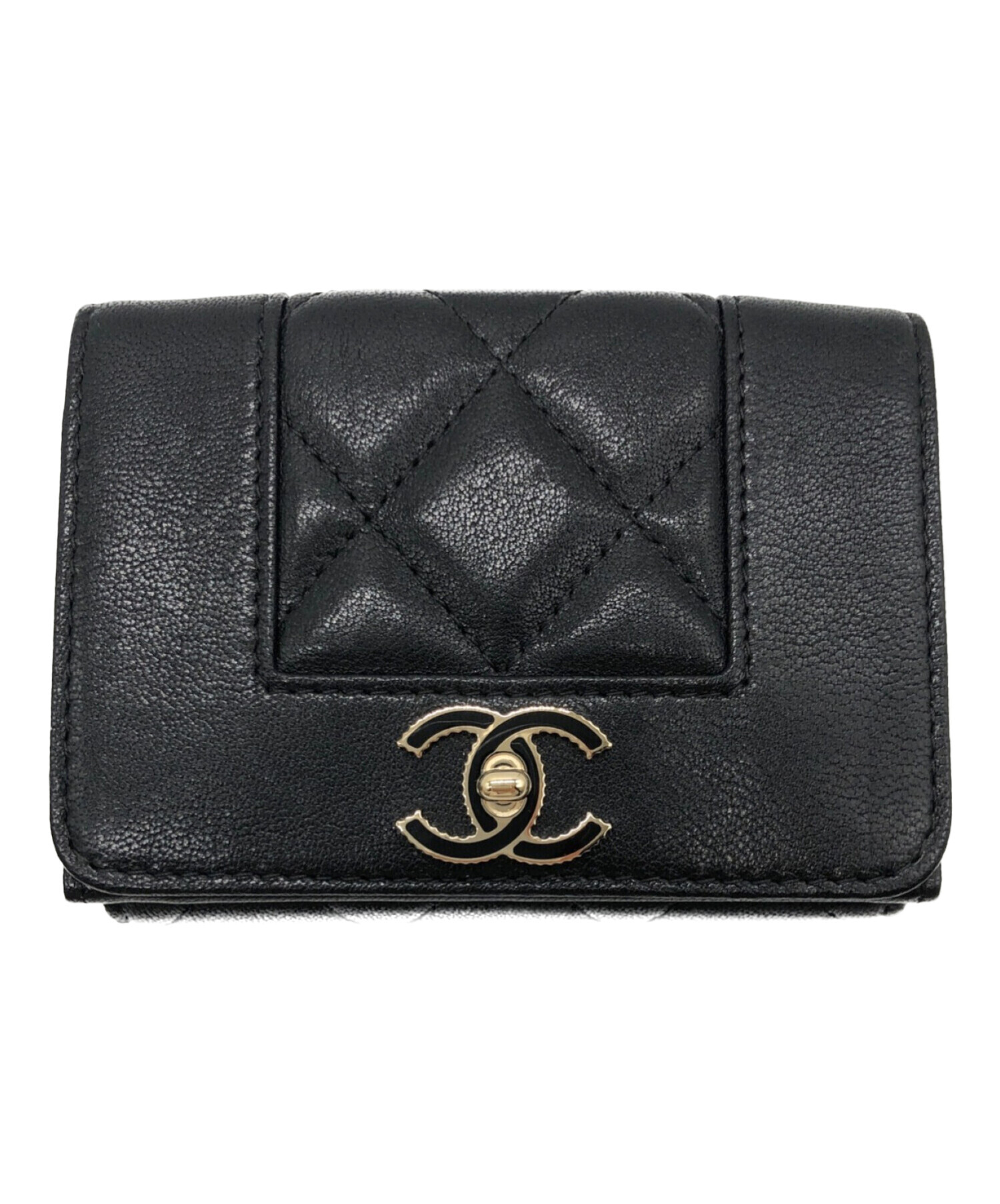 中古・古着通販】CHANEL (シャネル) マドモアゼル3つ折り財布 ブラック