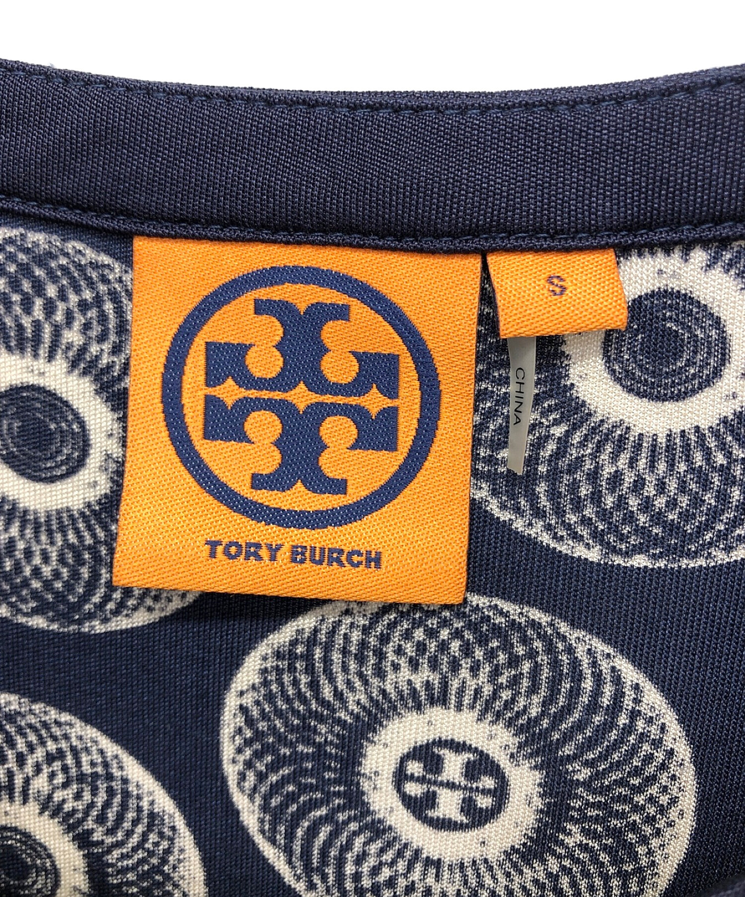 TORY BURCH (トリーバーチ) 総柄ワンピース ネイビー サイズ:S