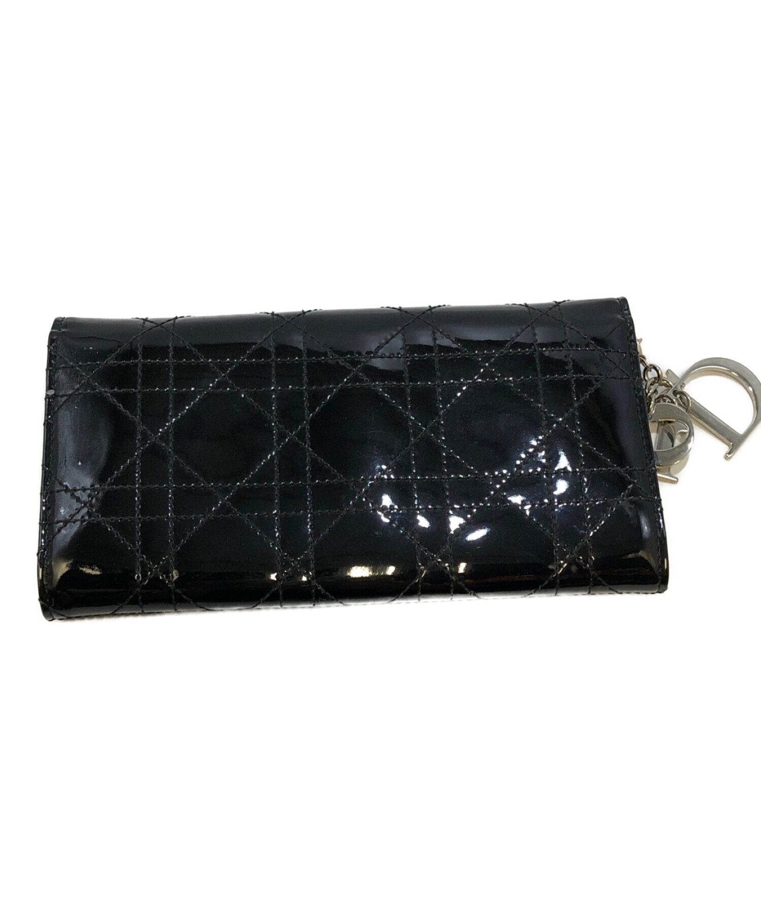 Christian Dior (クリスチャン ディオール) カナージュエナメル二つ折り財布 ブラック