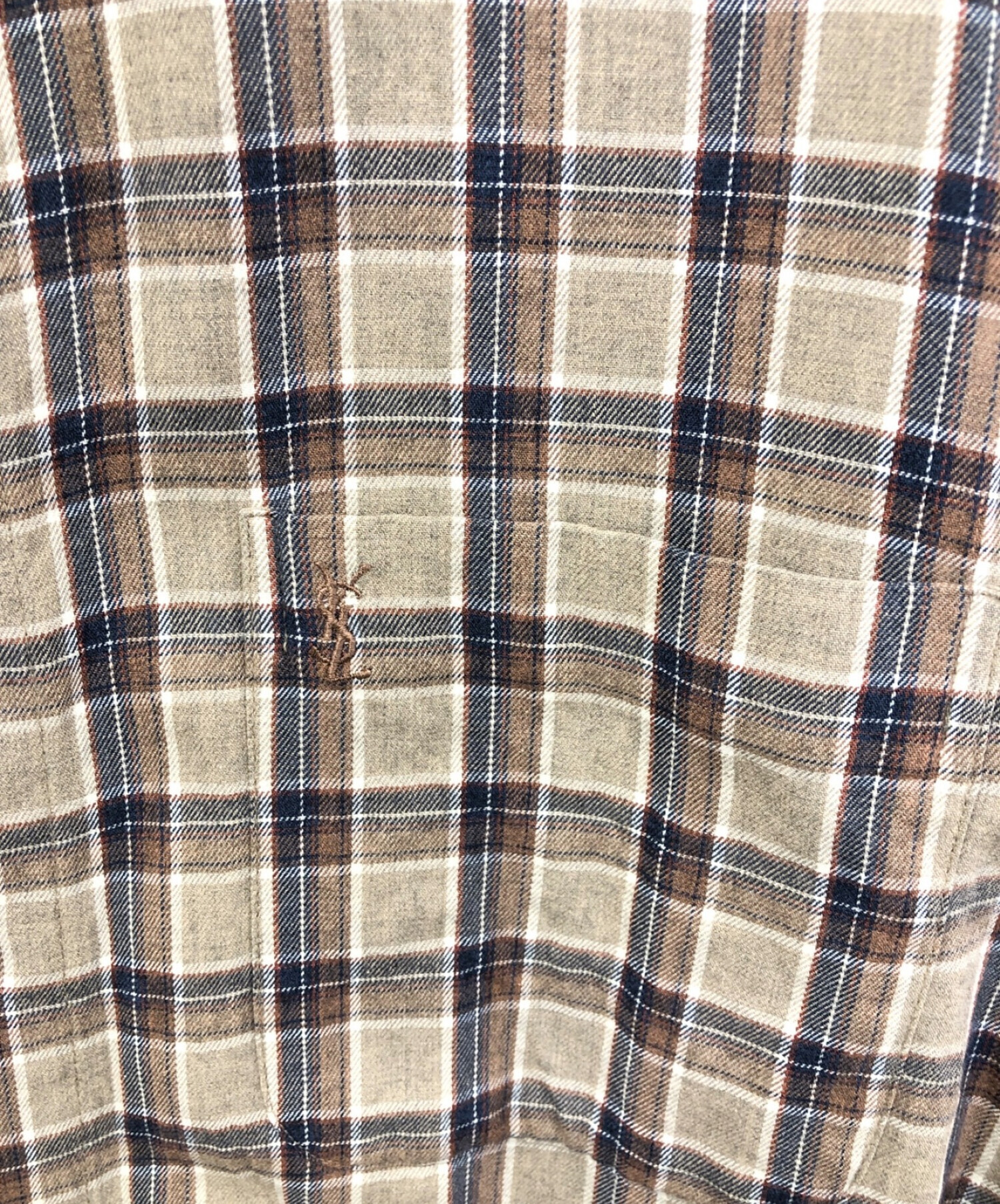 Yves Saint Laurent (イヴサンローラン) ロゴ刺繍チェックシャツ ブラウン サイズ:表記無し