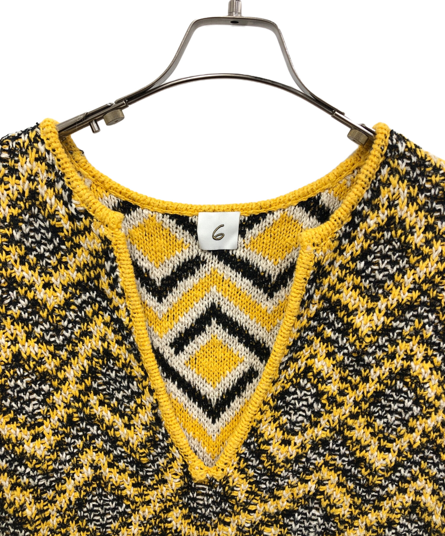 6(ROKU) BEAUTY&YOUTH (ロク ビューティーアンドユース) DIAMOND MOTIF SKIPPER KNIT  VEST(ダイヤモンドモチーフスキッパーニットベスト) イエロー サイズ:-