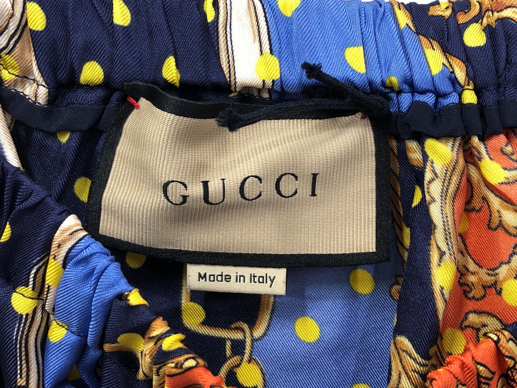 GUCCI (グッチ) ポルカドットチェーン＆クレストシルクパンツ ネイビー サイズ:36