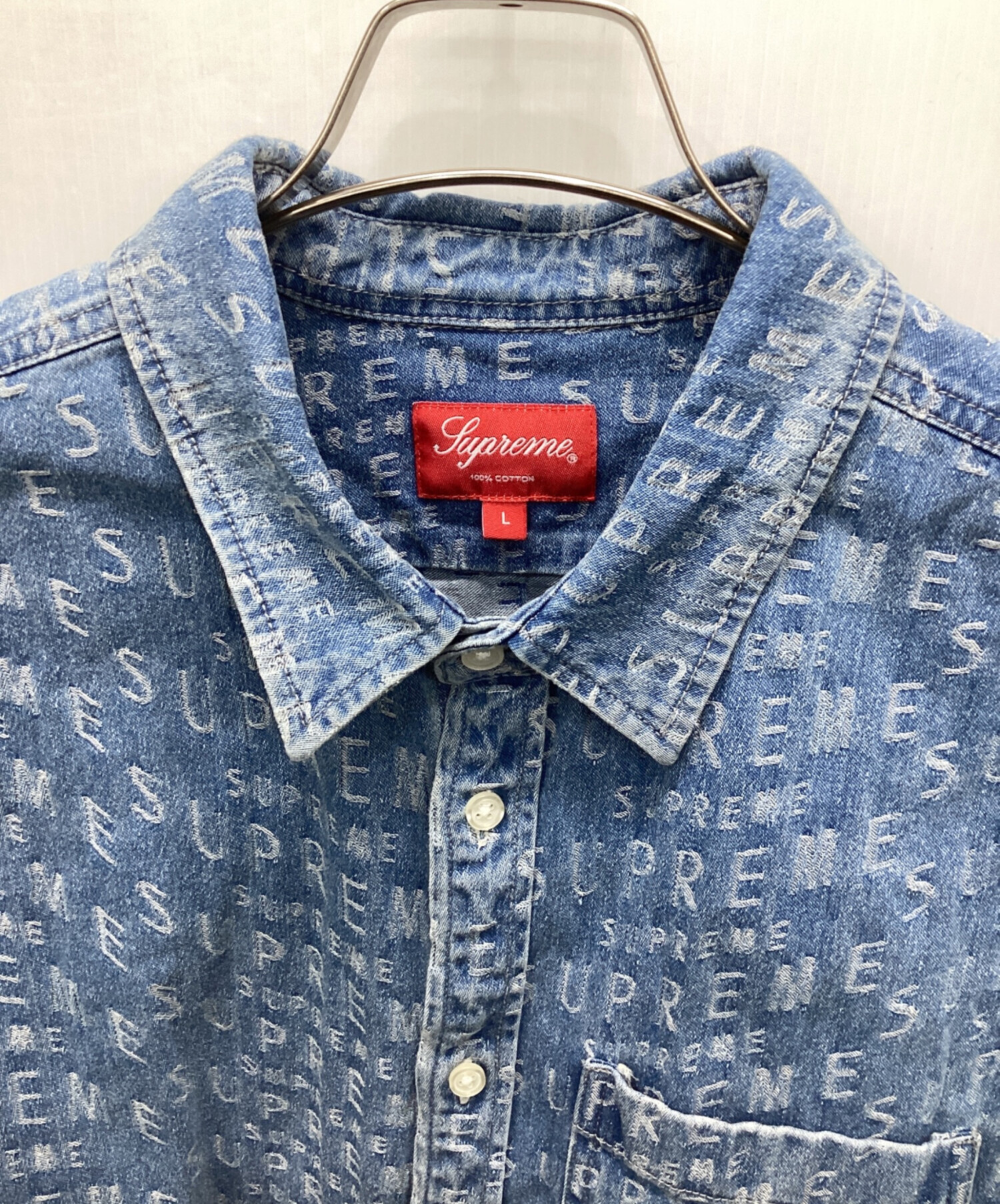 中古・古着通販】SUPREME (シュプリーム) Warp Jacquard Logos Denim Shirt インディゴ サイズ:L｜ブランド・古着通販  トレファク公式【TREFAC FASHION】スマホサイト