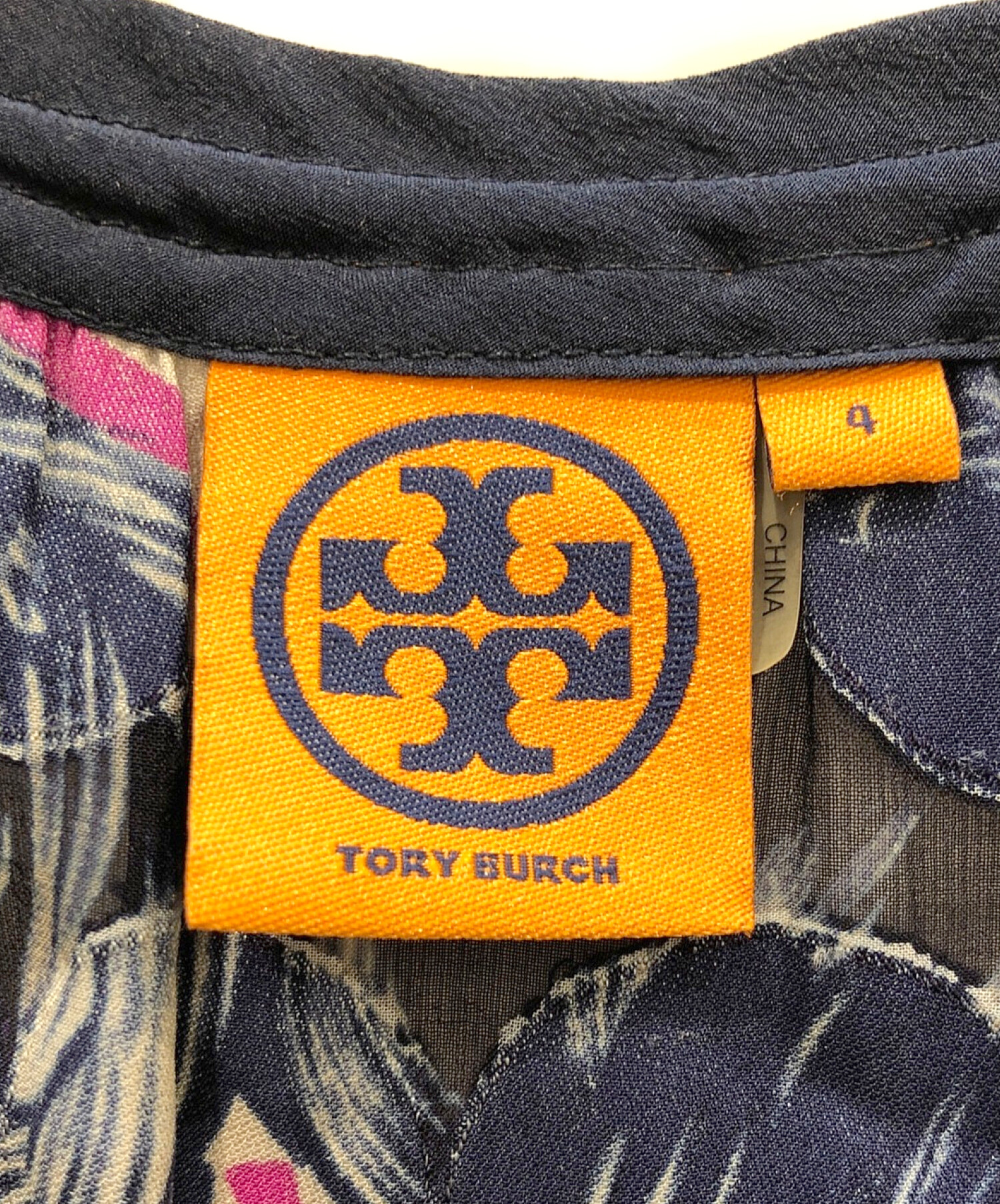 TORY BURCH (トリーバーチ) 総柄シルク混ワンピース ネイビー サイズ:4