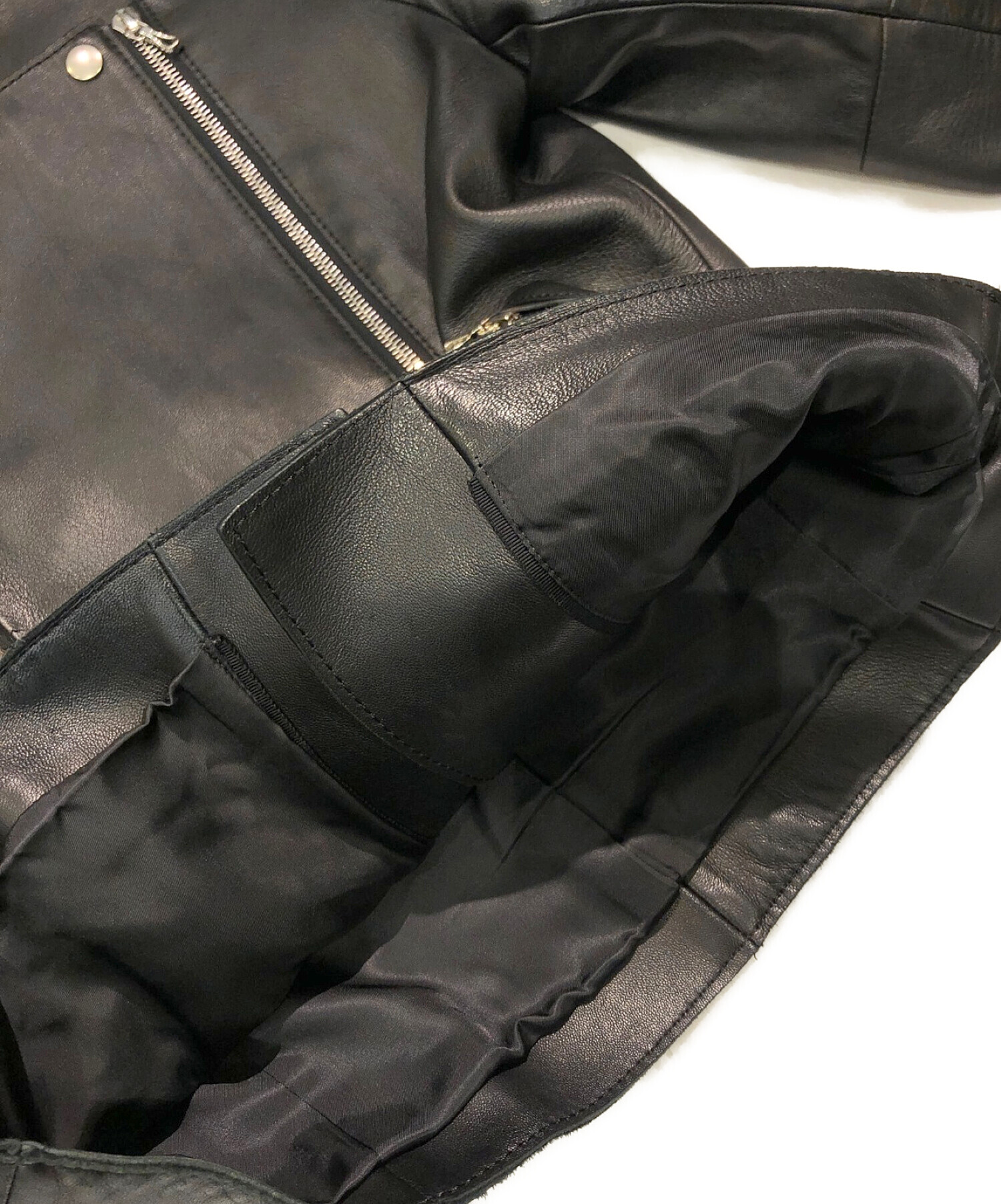 DES PRES (デ・プレ) ラムレザーノーカラージャケット ブラック サイズ:1