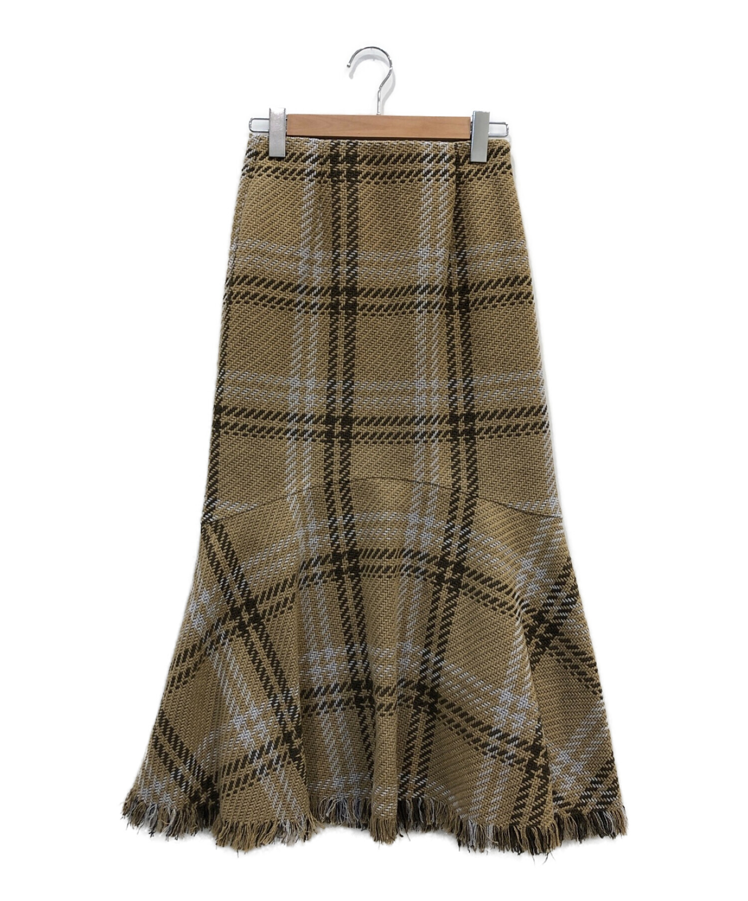 Mila Owen (ミラオーウェン) 裾フリンジドマーメイドツィードスカート ベージュ サイズ:1