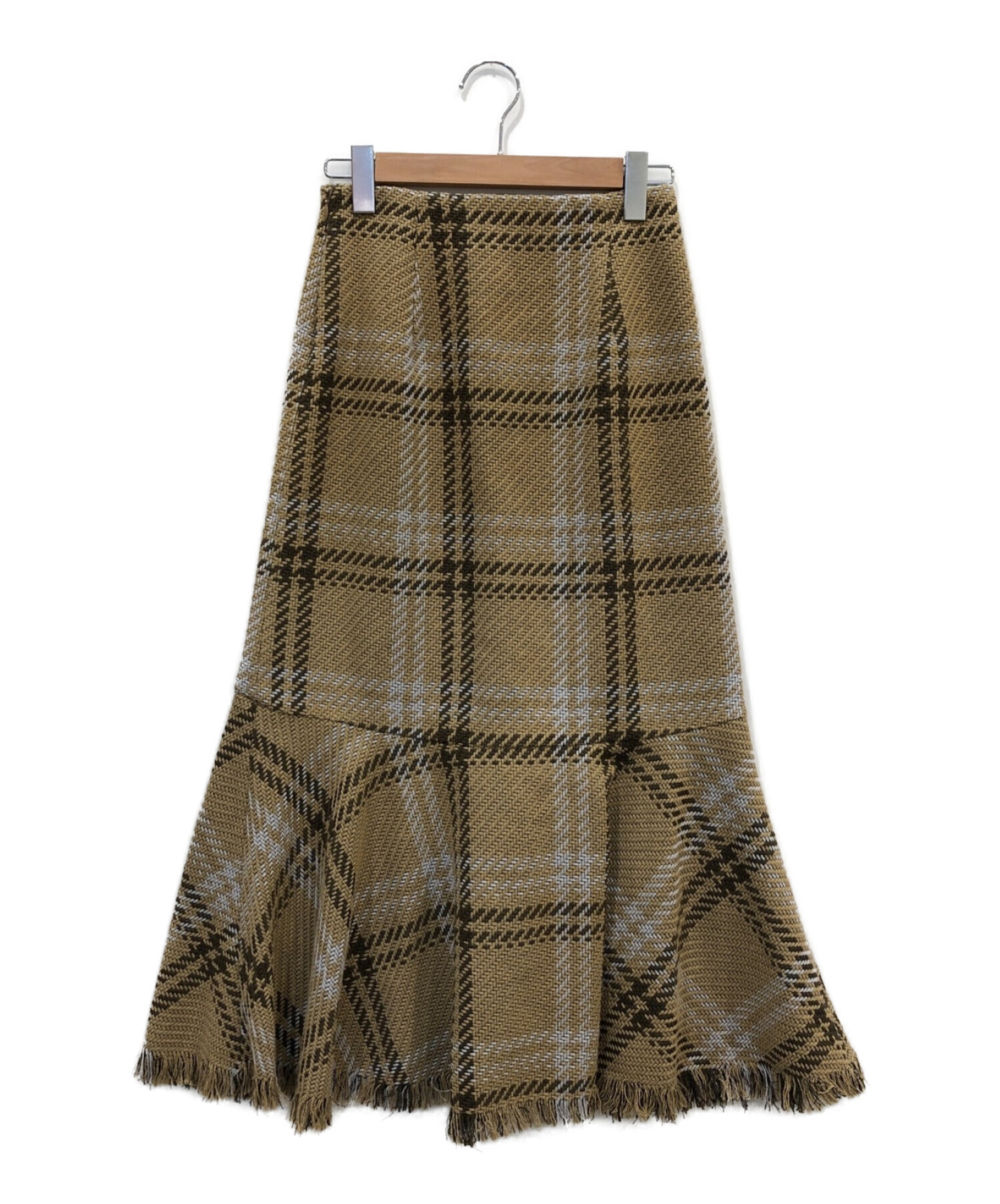 Mila Owen (ミラオーウェン) 裾フリンジドマーメイドツィードスカート ベージュ サイズ:1
